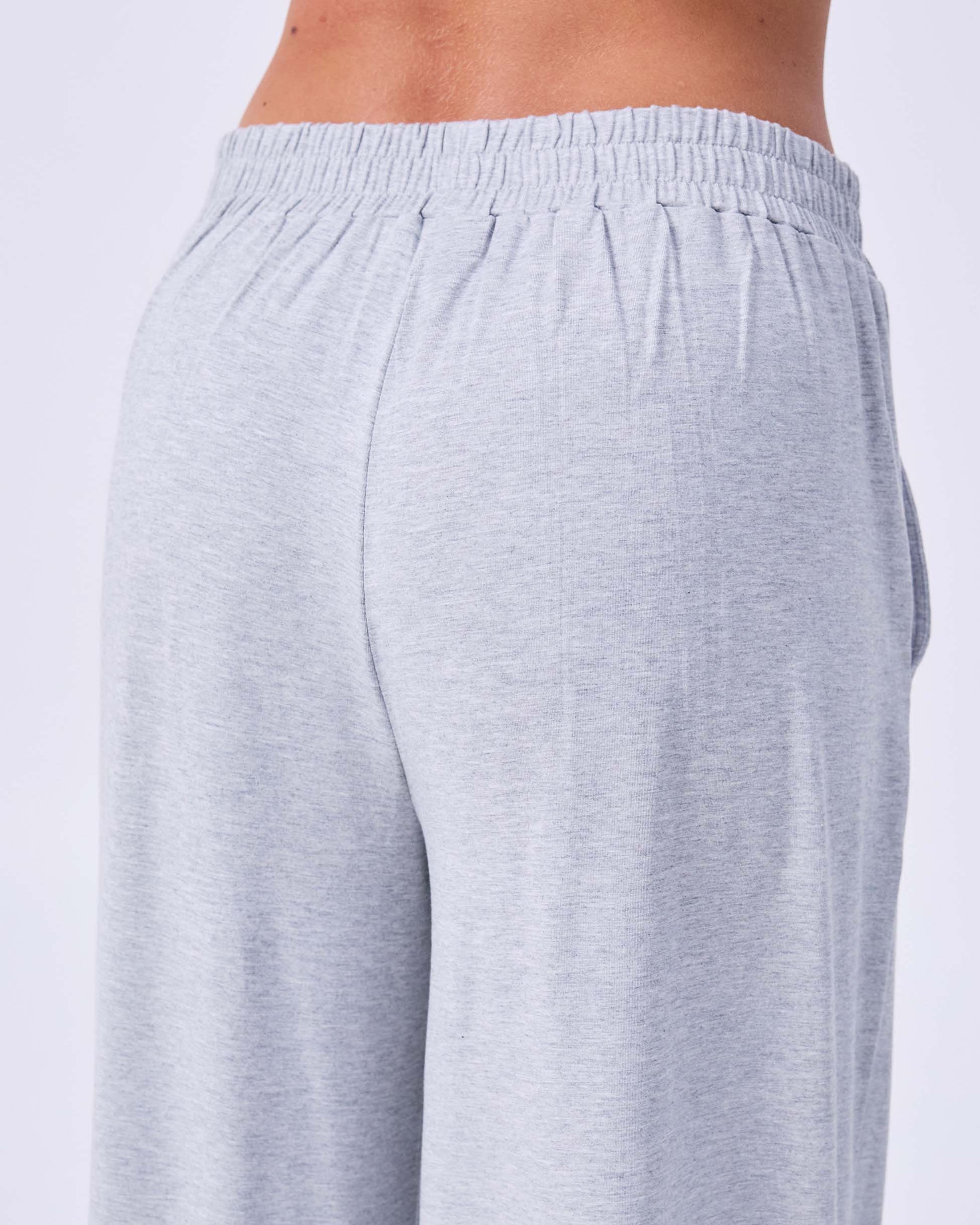 Pleat Front Wide Leg Pants - Melange Grey