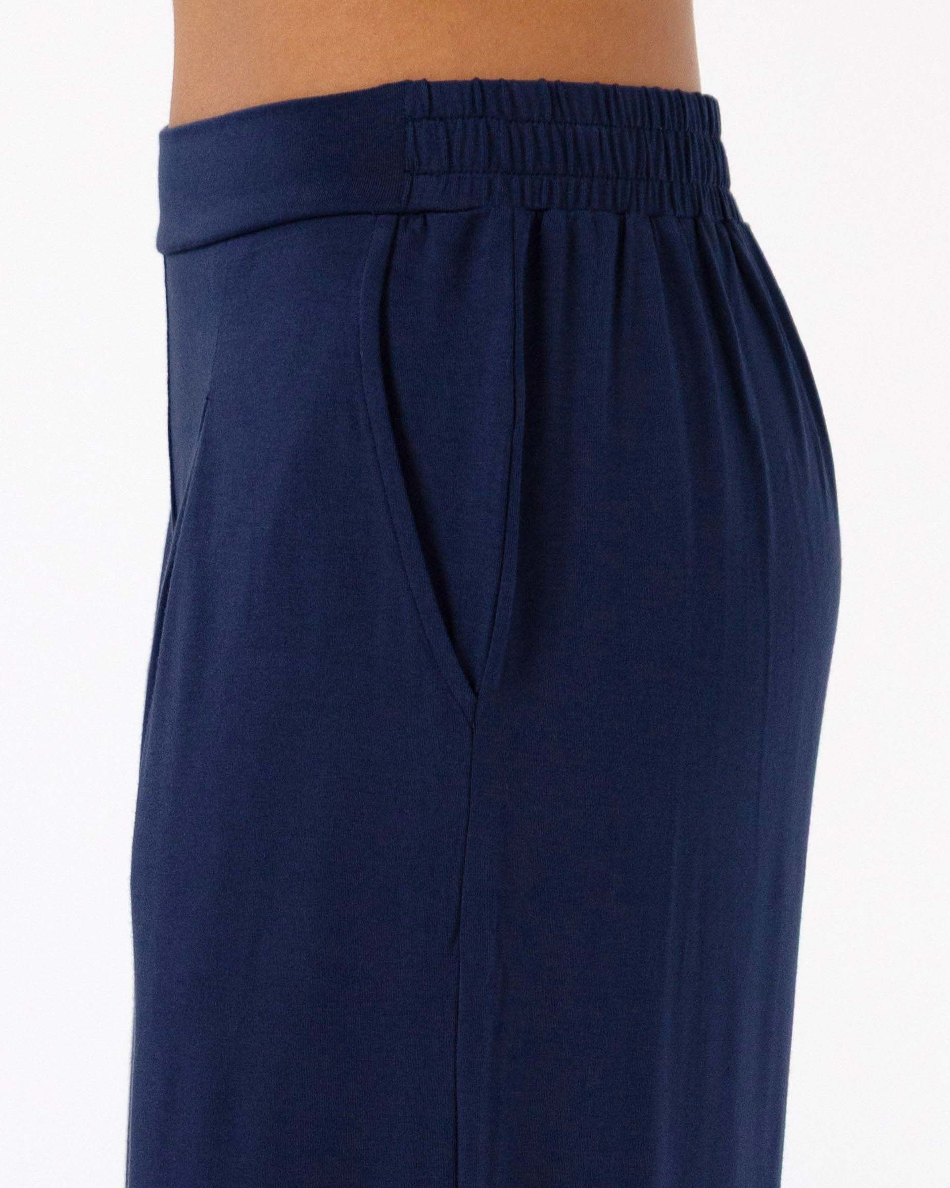 Pleat Front Wide Leg Pants - Navy