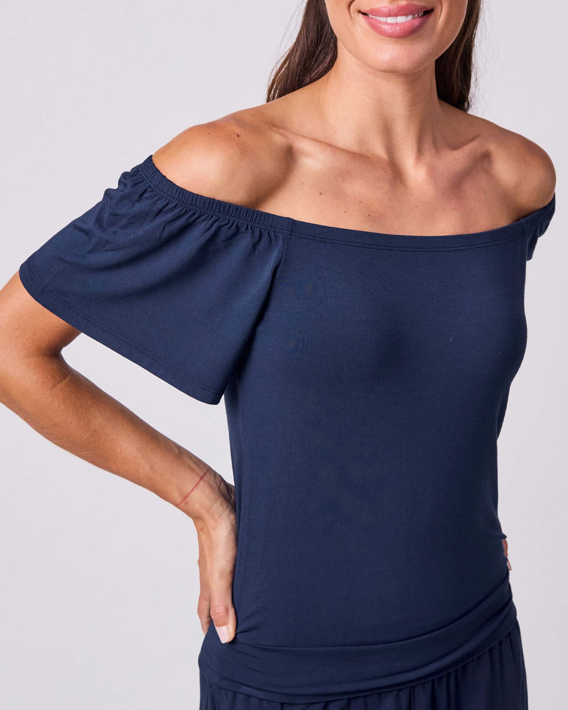 Off Shoulder Bell Sleeve Top - Navy