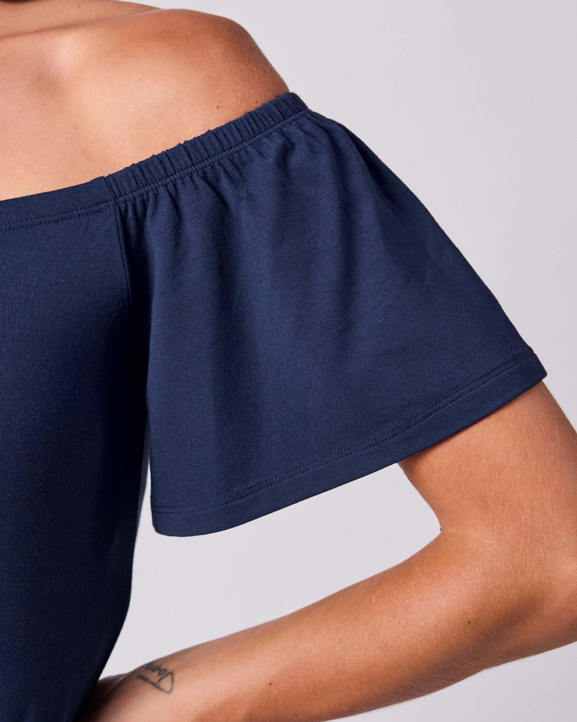 Off Shoulder Bell Sleeve Top - Navy