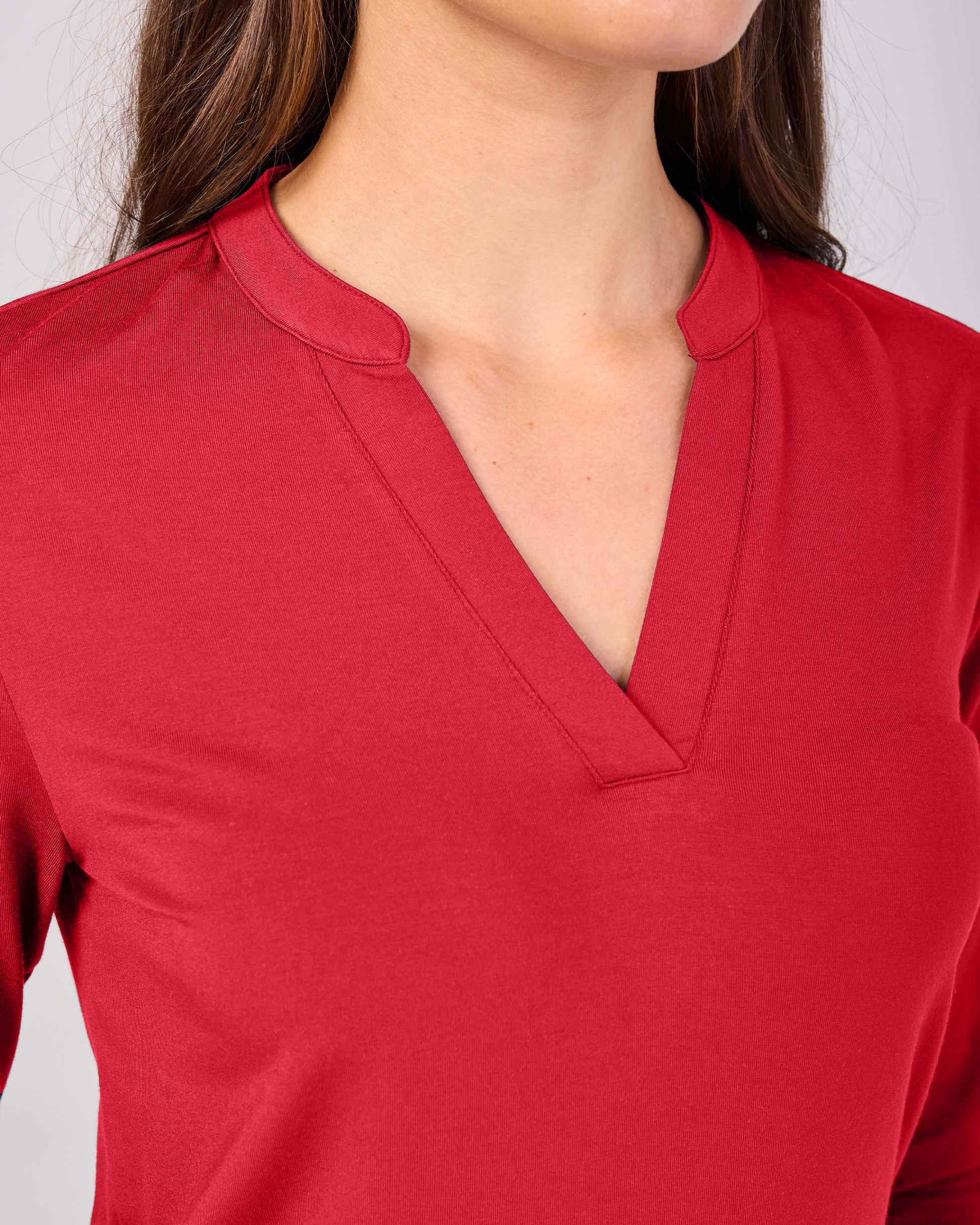 7/8 sleeve Nero Placket Tee- Cherry