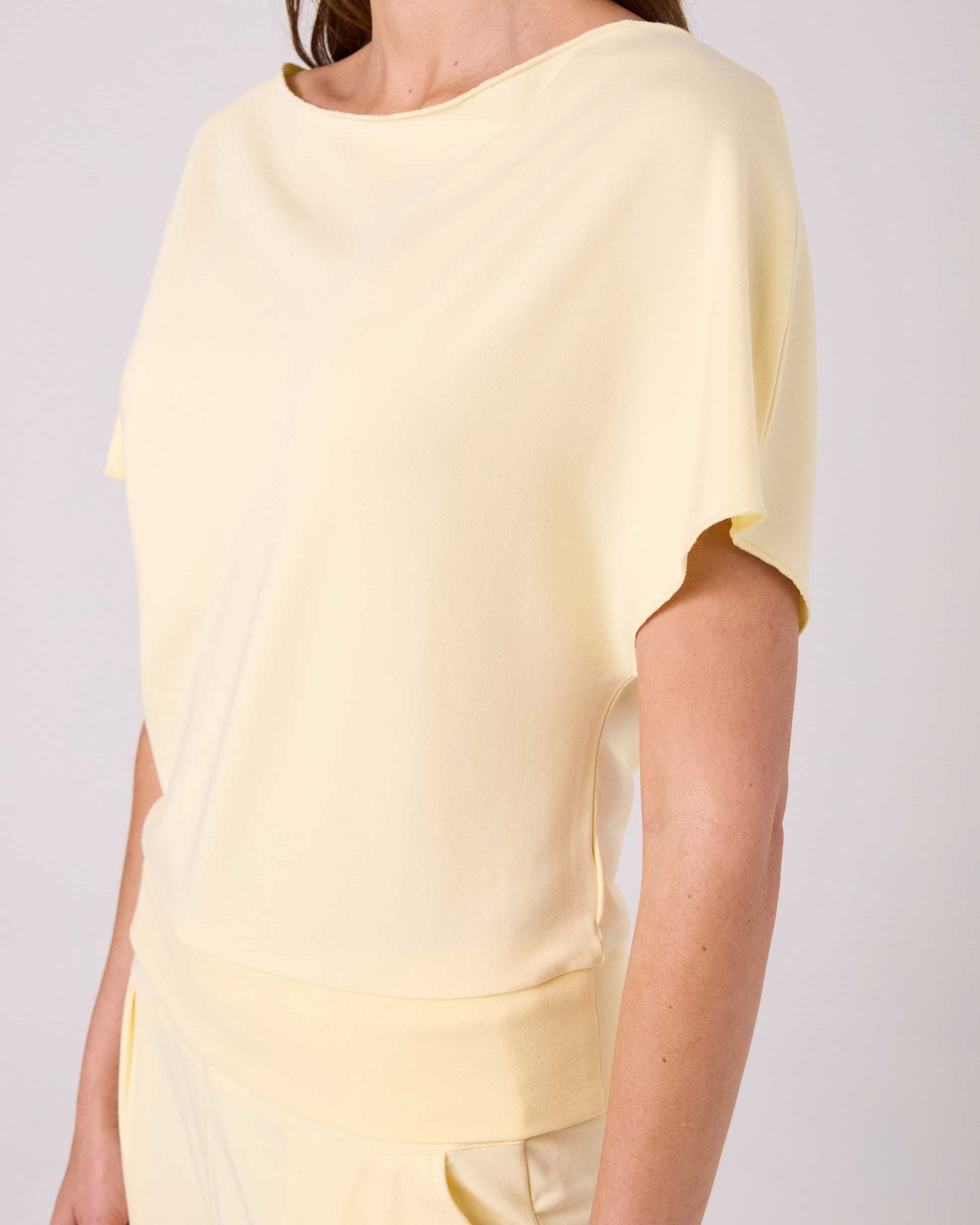 French Terry Short Sleeve Off Shoulder Sweatshirt - Pastel Yellow