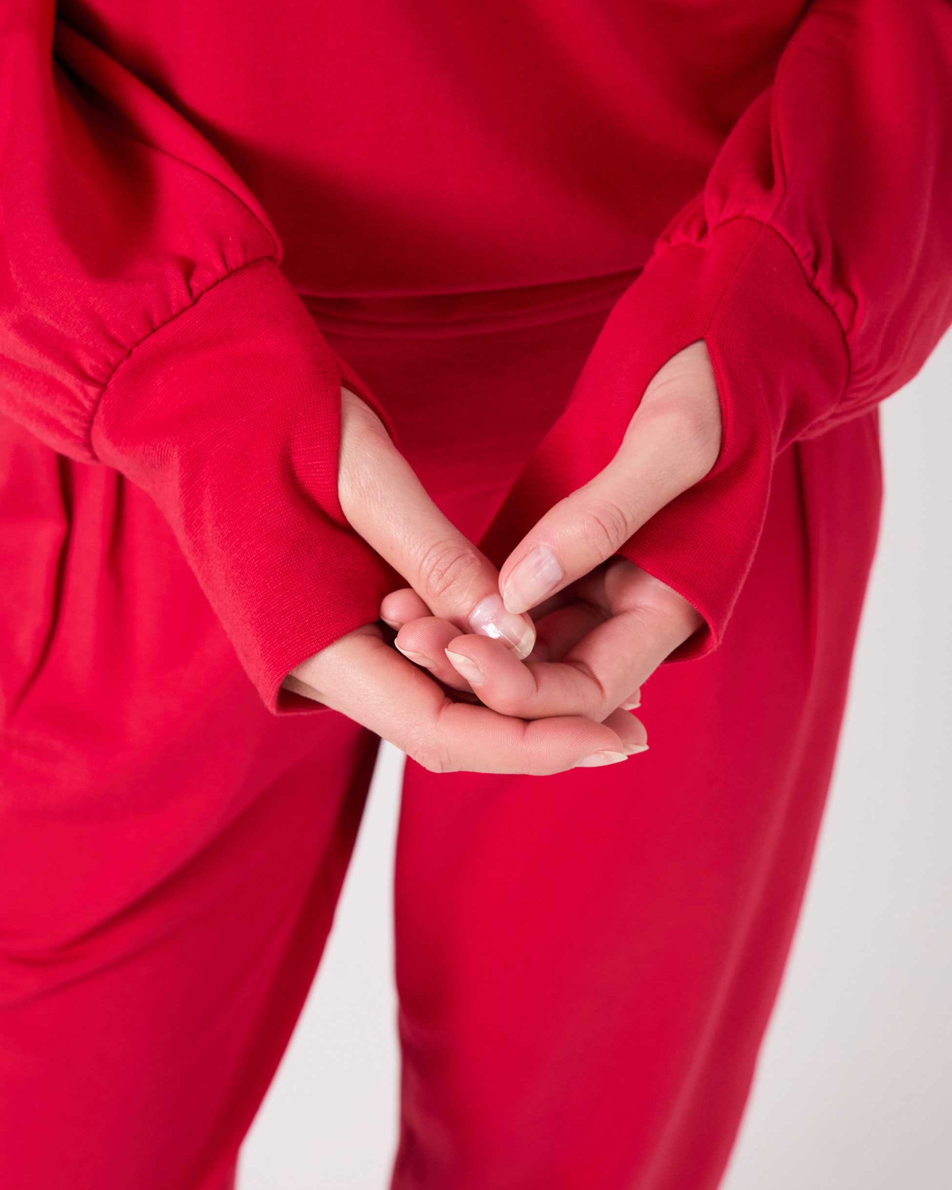 French Terry Off Shoulder Sweatshirt - Cherry