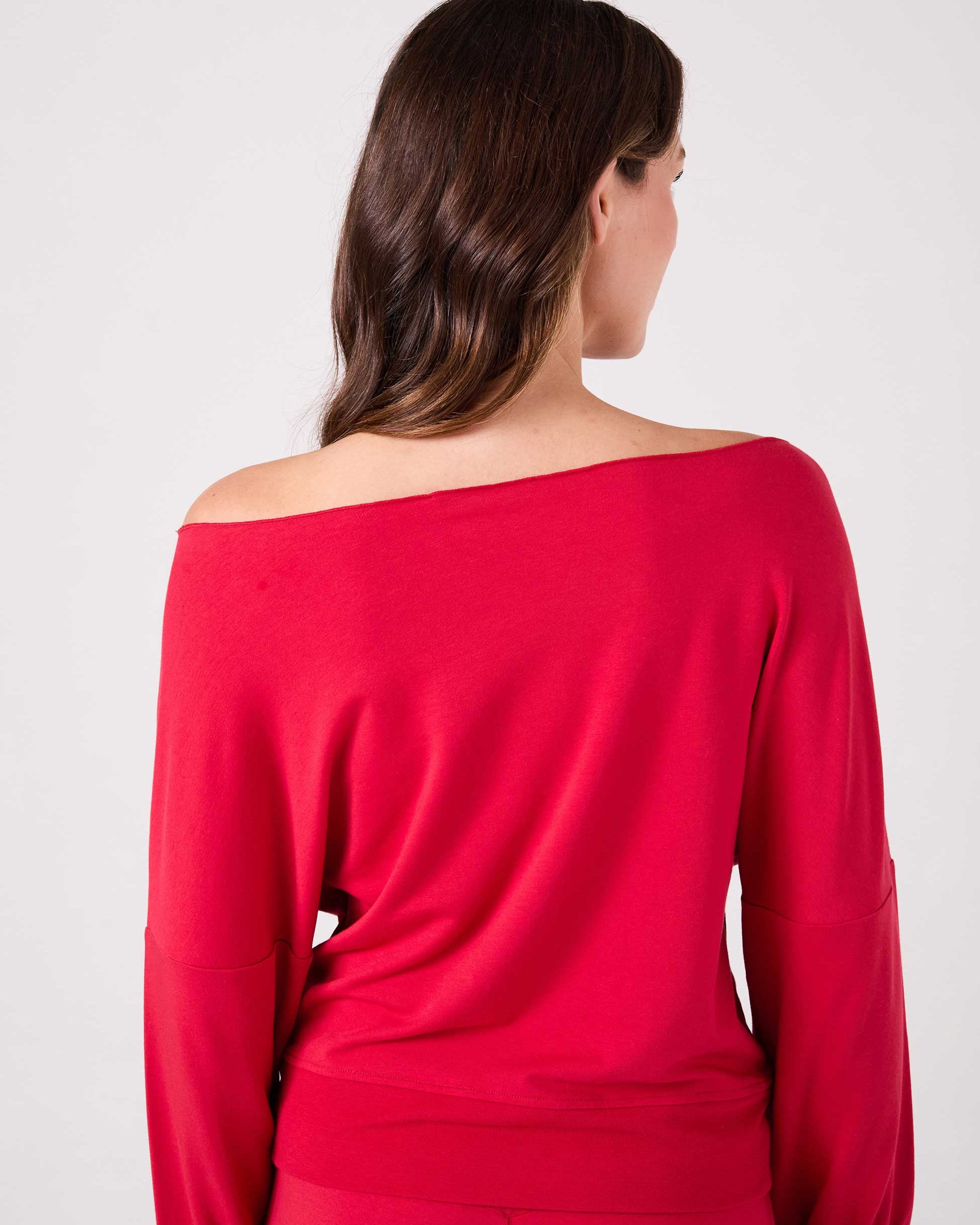 French Terry Off Shoulder Sweatshirt - Cherry
