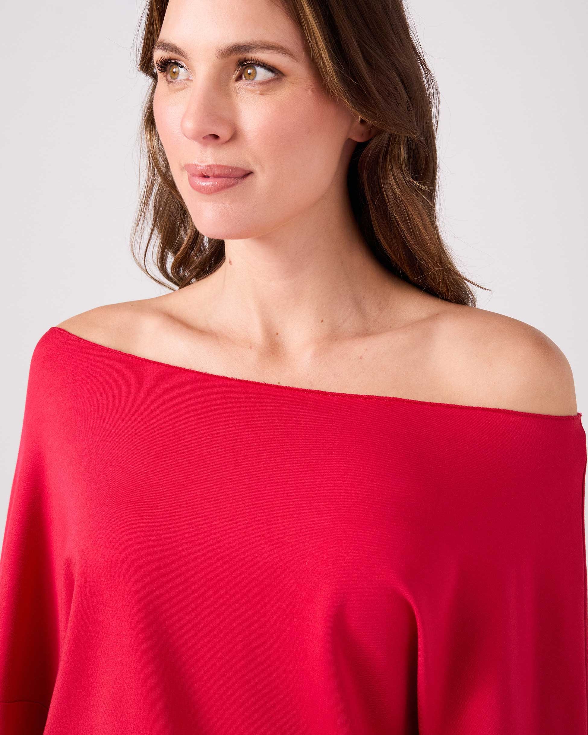 French Terry Off Shoulder Sweatshirt - Cherry