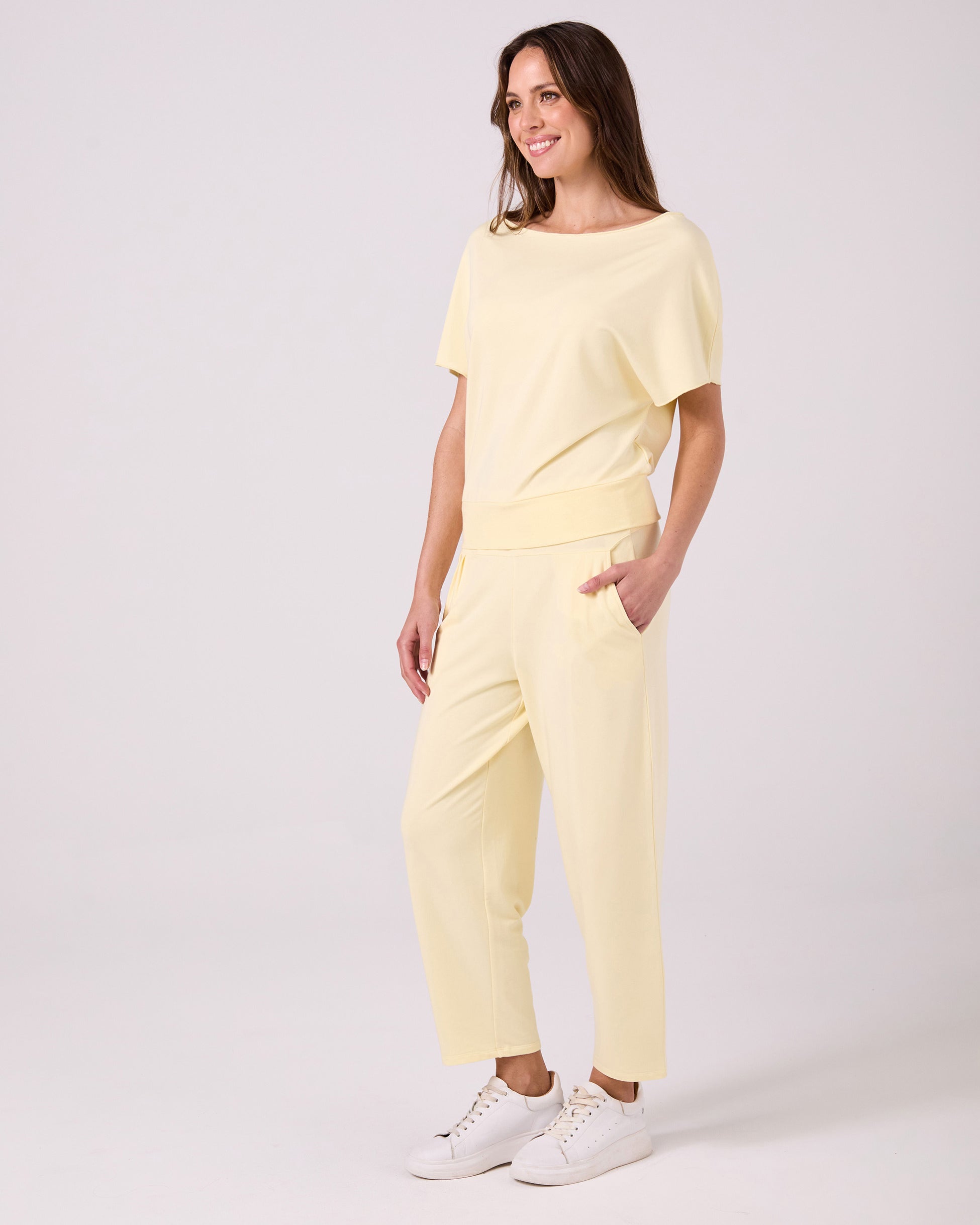 Kyoto Ankle Length French Terry Jogger - Pastel Yellow