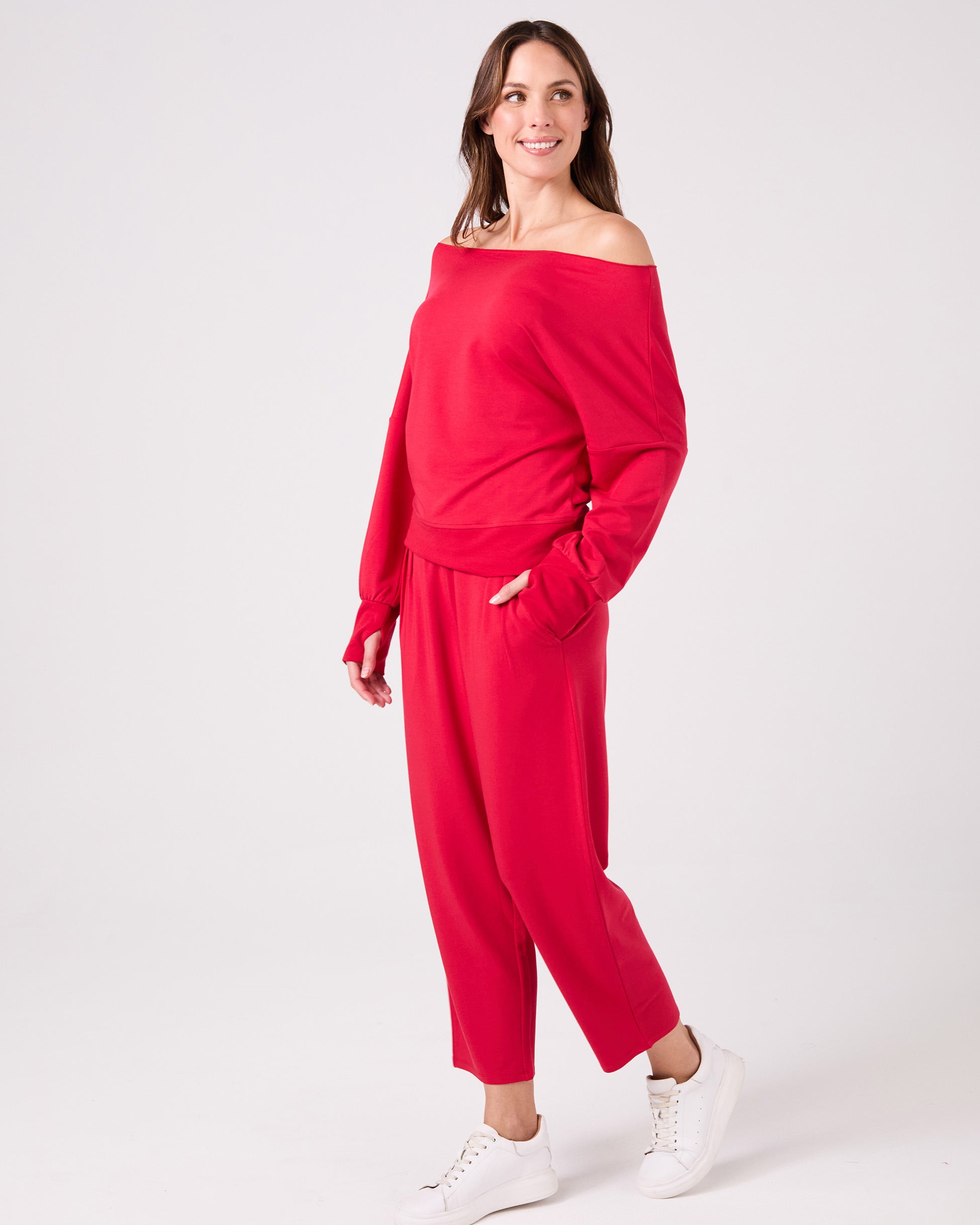 Kyoto Ankle Length French Terry Jogger - Cherry