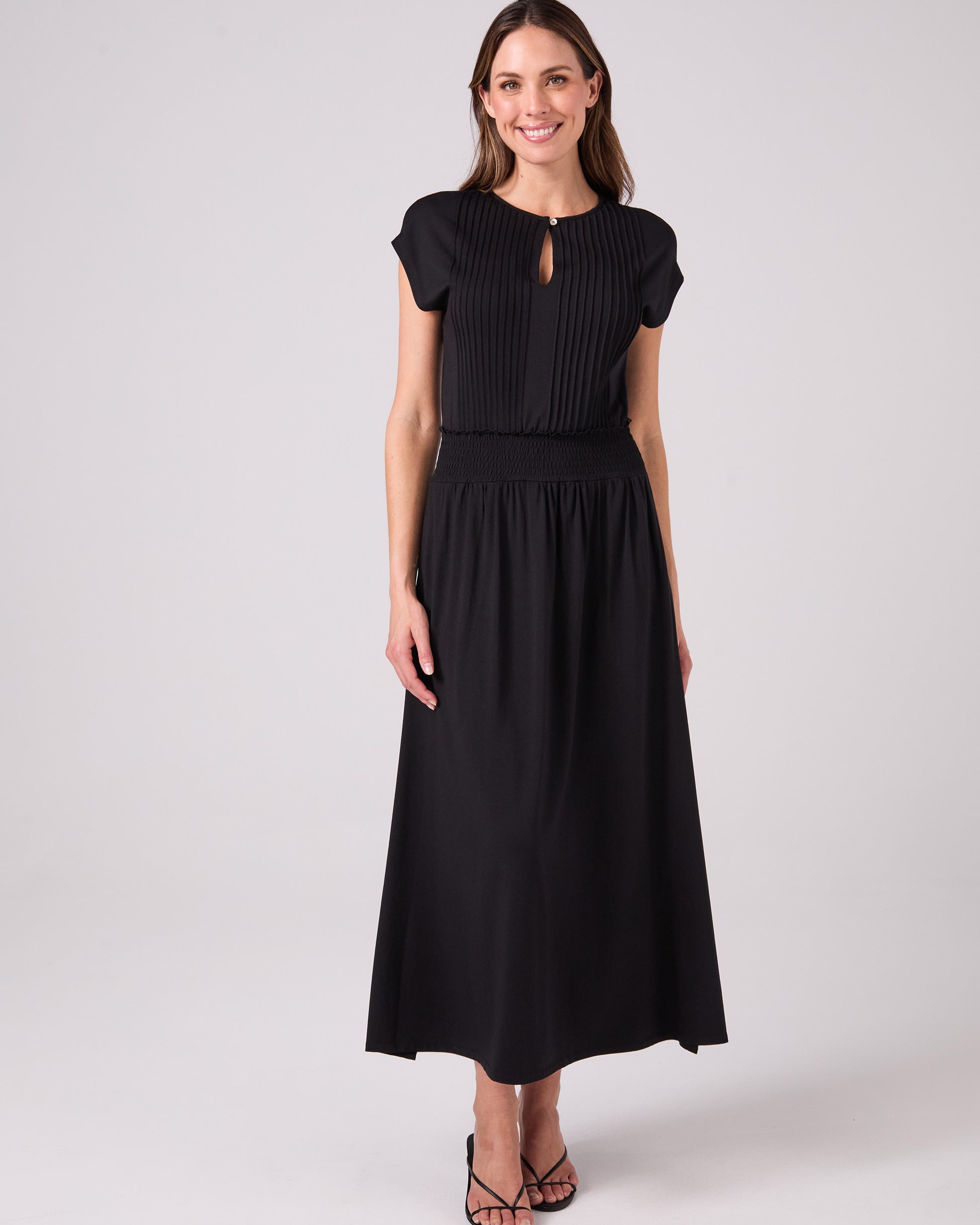 Pin Tuck Maxi Dress - Black