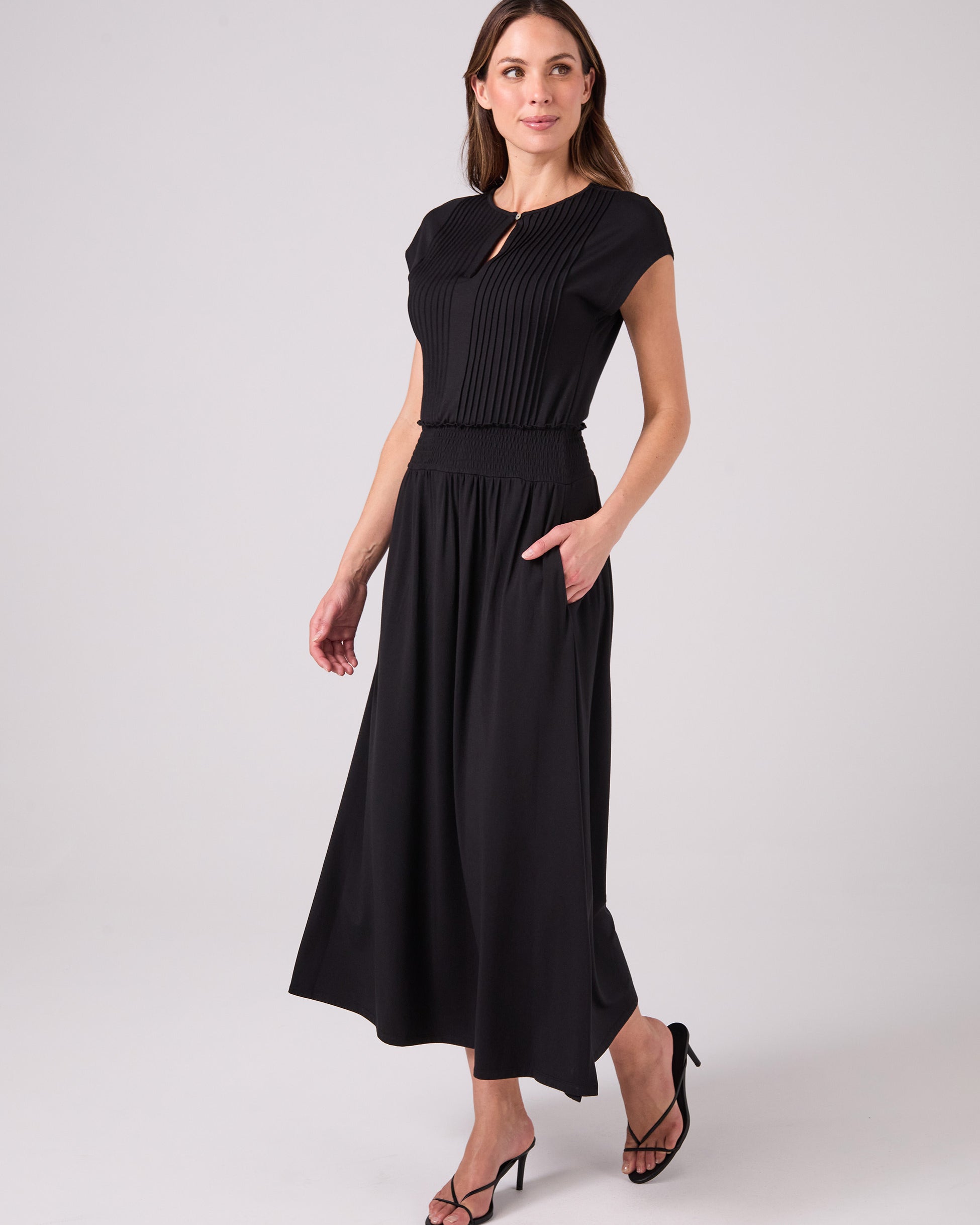 Pin Tuck Maxi Dress - Black