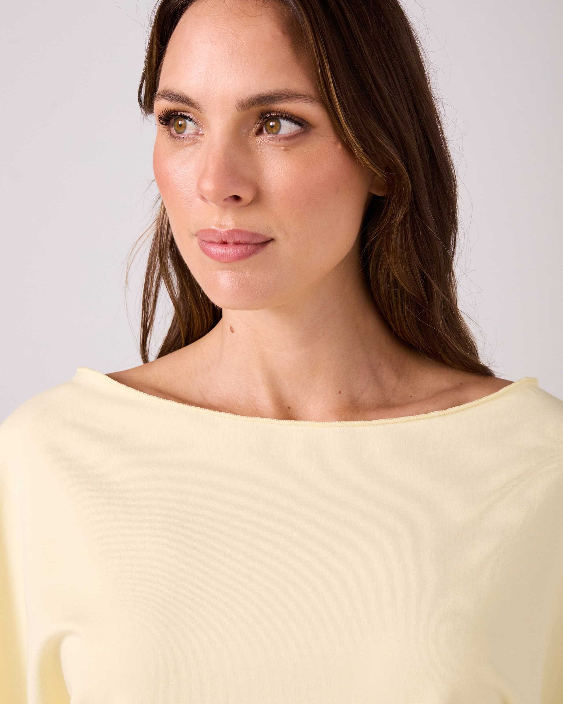French Terry Short Sleeve Off Shoulder Sweatshirt - Pastel Yellow