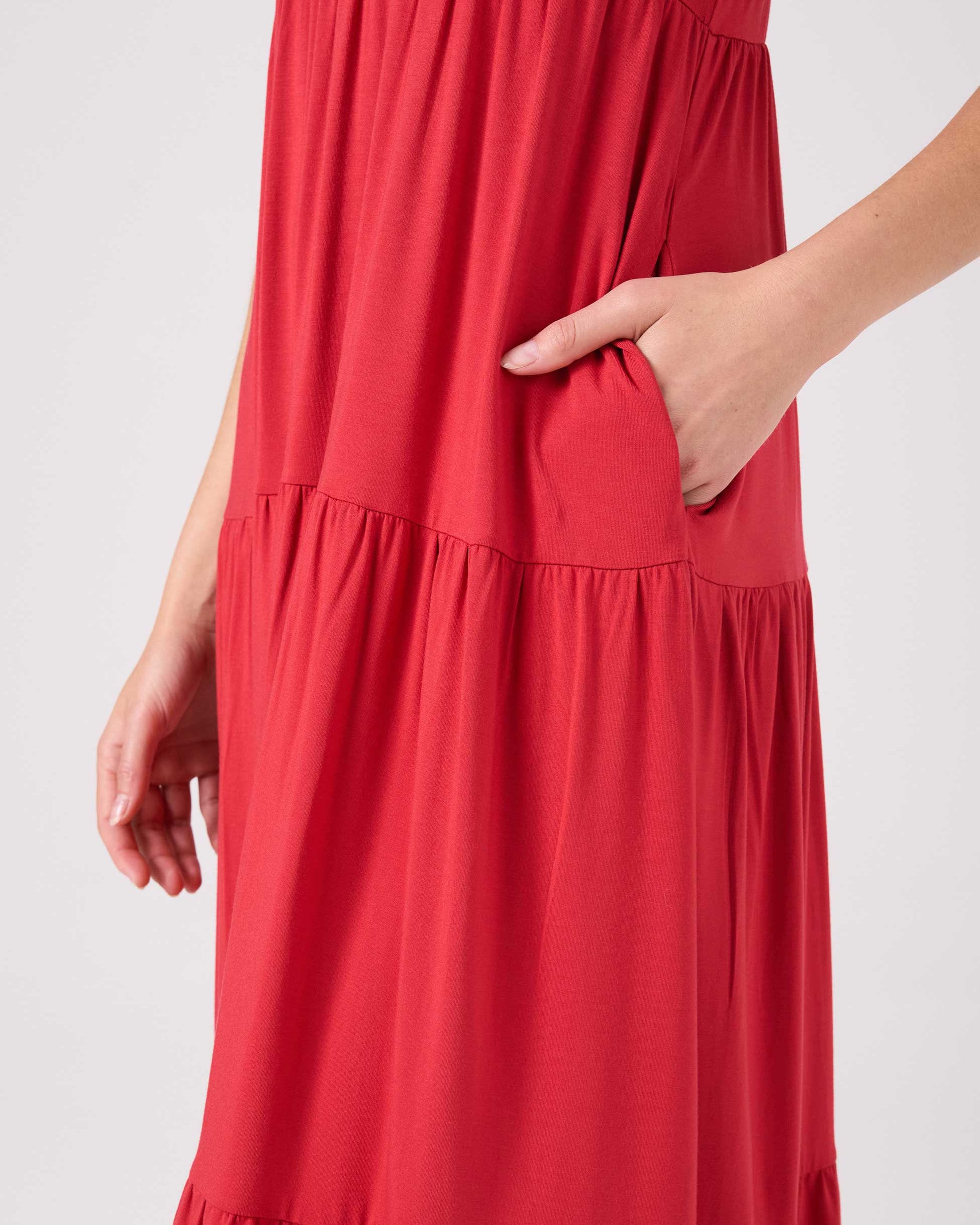 V Neck Gypsy Dress - Cherry