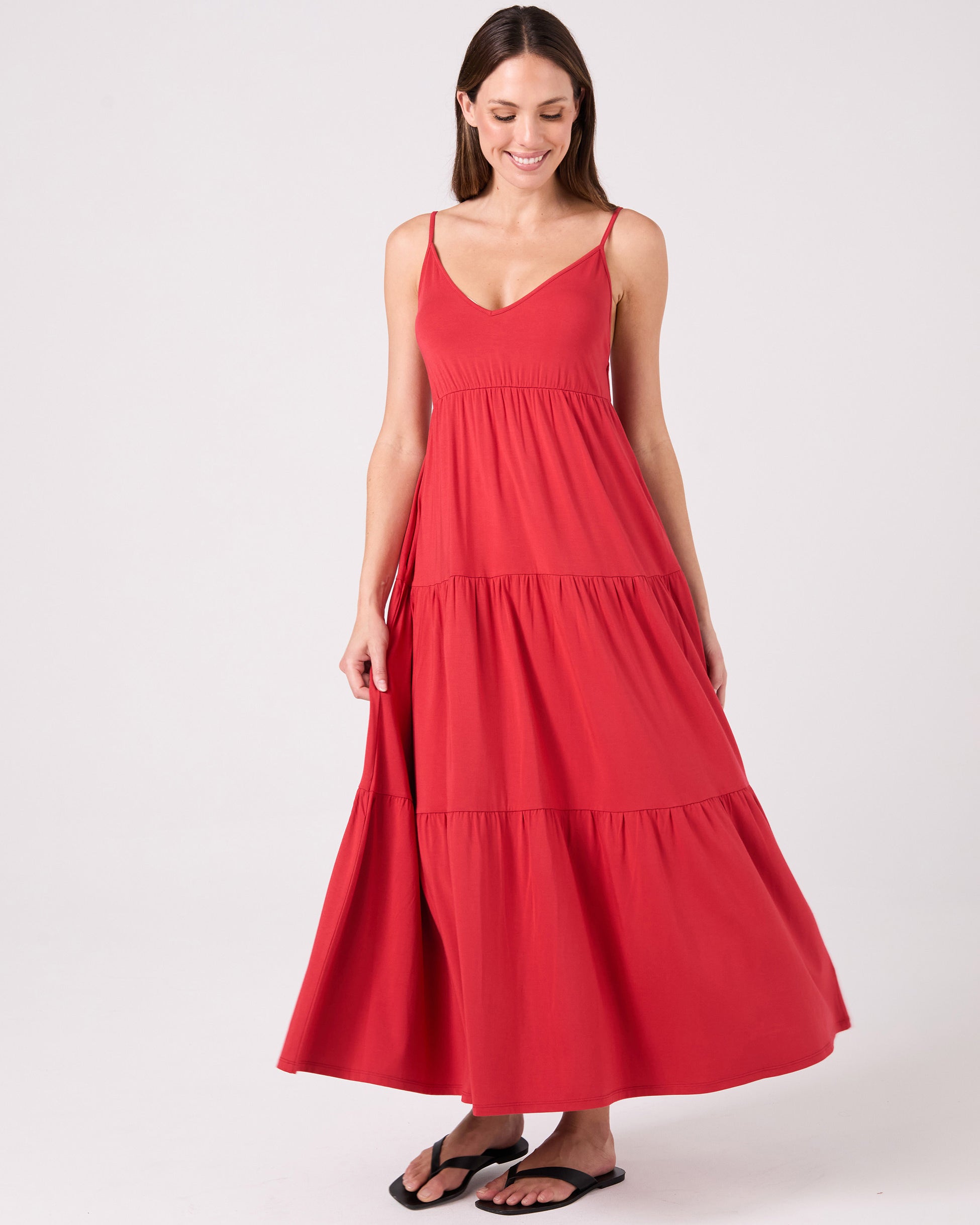 V Neck Gypsy Dress - Cherry