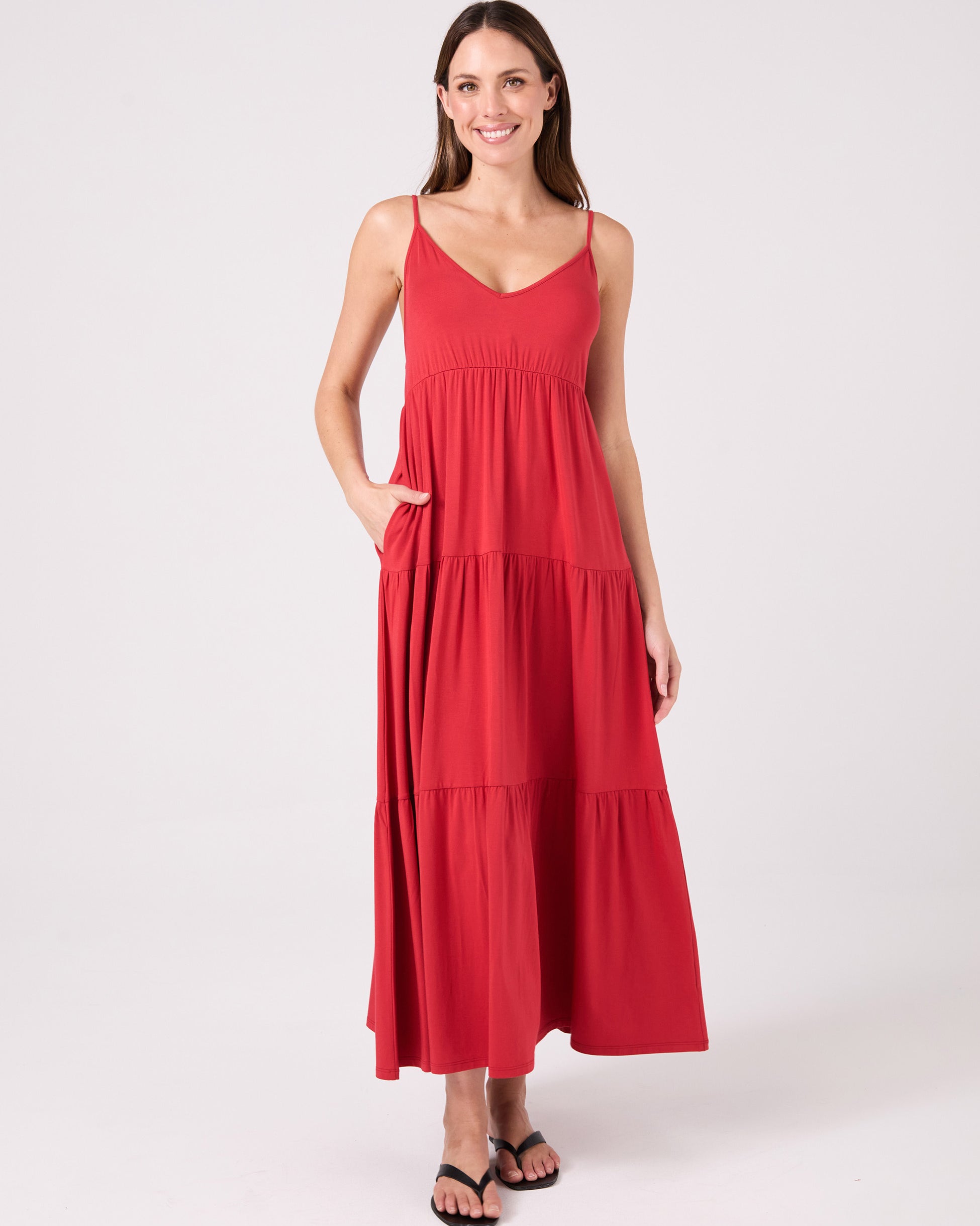 V Neck Gypsy Dress - Cherry