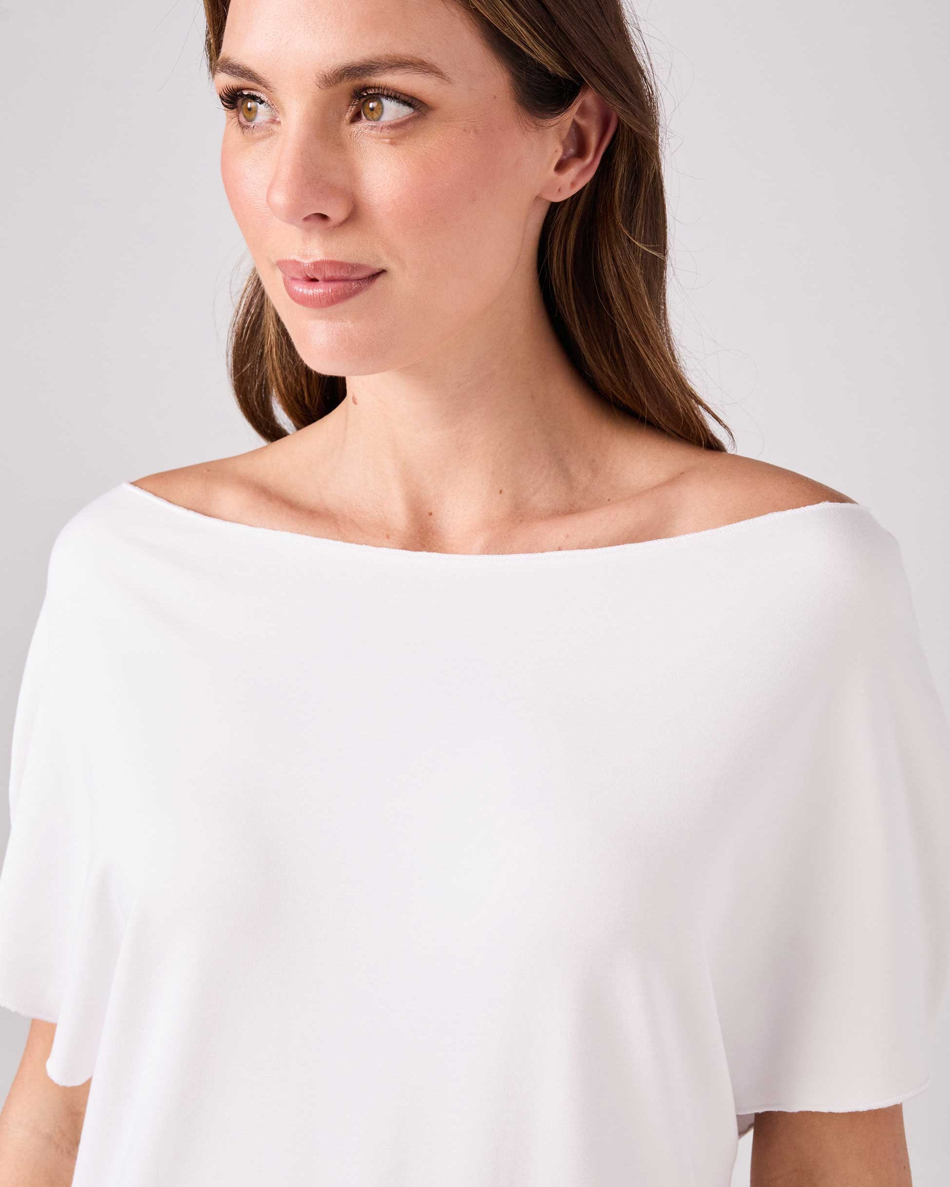 French Terry Short sleeve Off Shoulder Sweatshirt - White