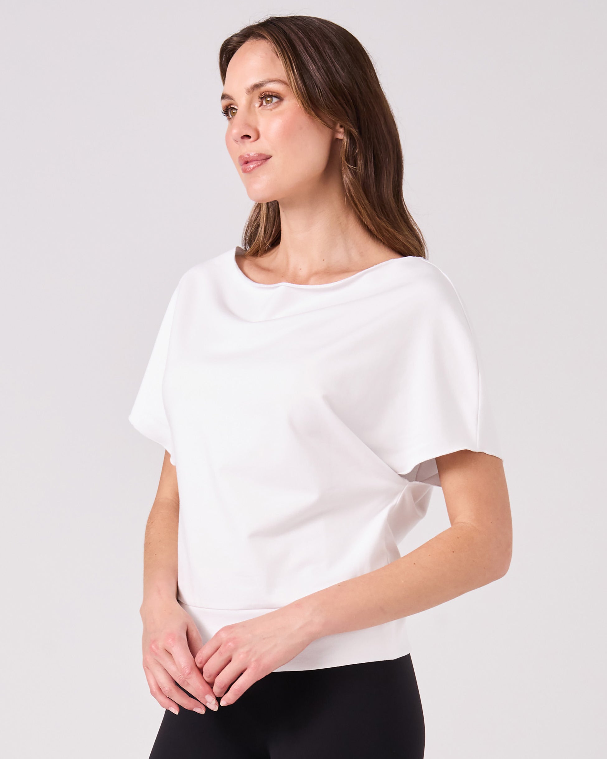 French Terry Short sleeve Off Shoulder Sweatshirt - White