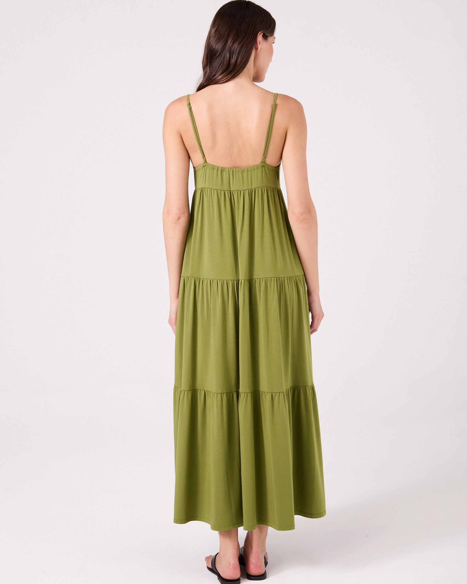 V Neck Gypsy Dress - Olive
