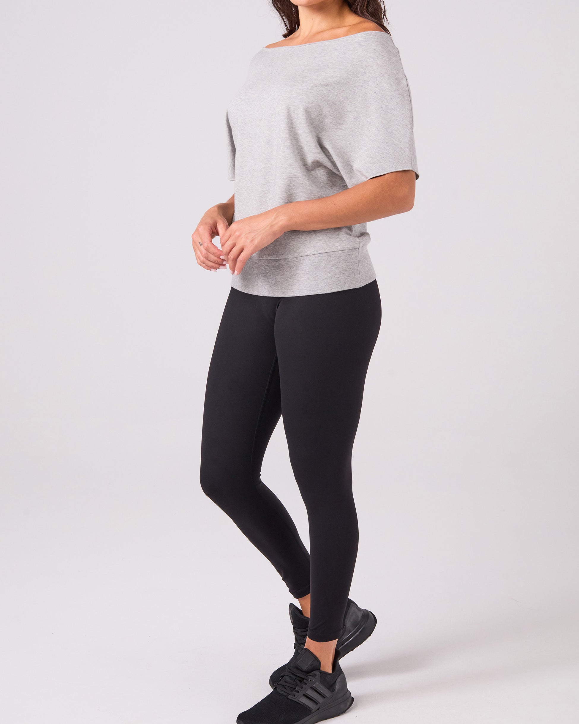 French Terry Short sleeve Off Shoulder Sweatshirt - Melange Grey