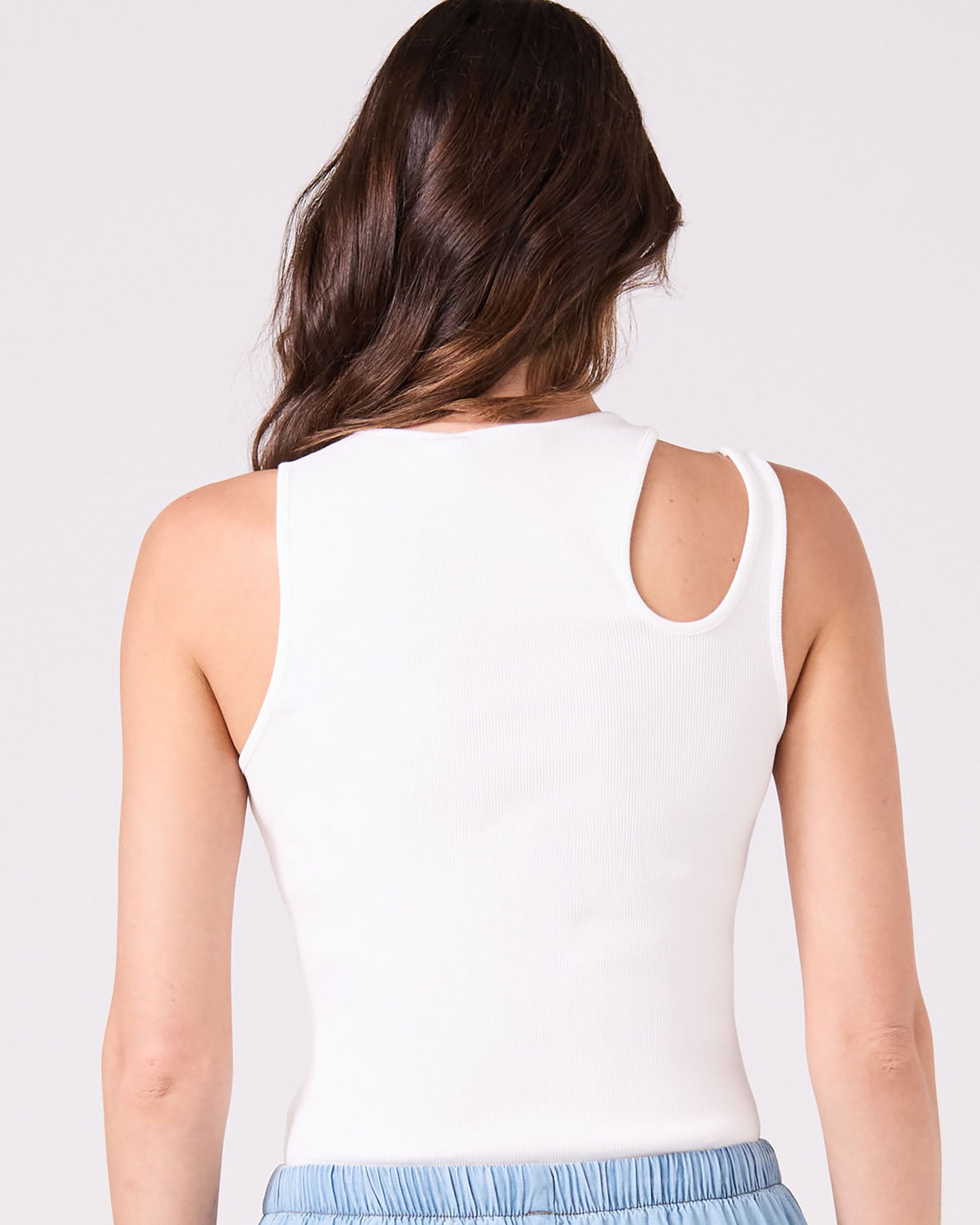 Cut Out Rib Tank - White