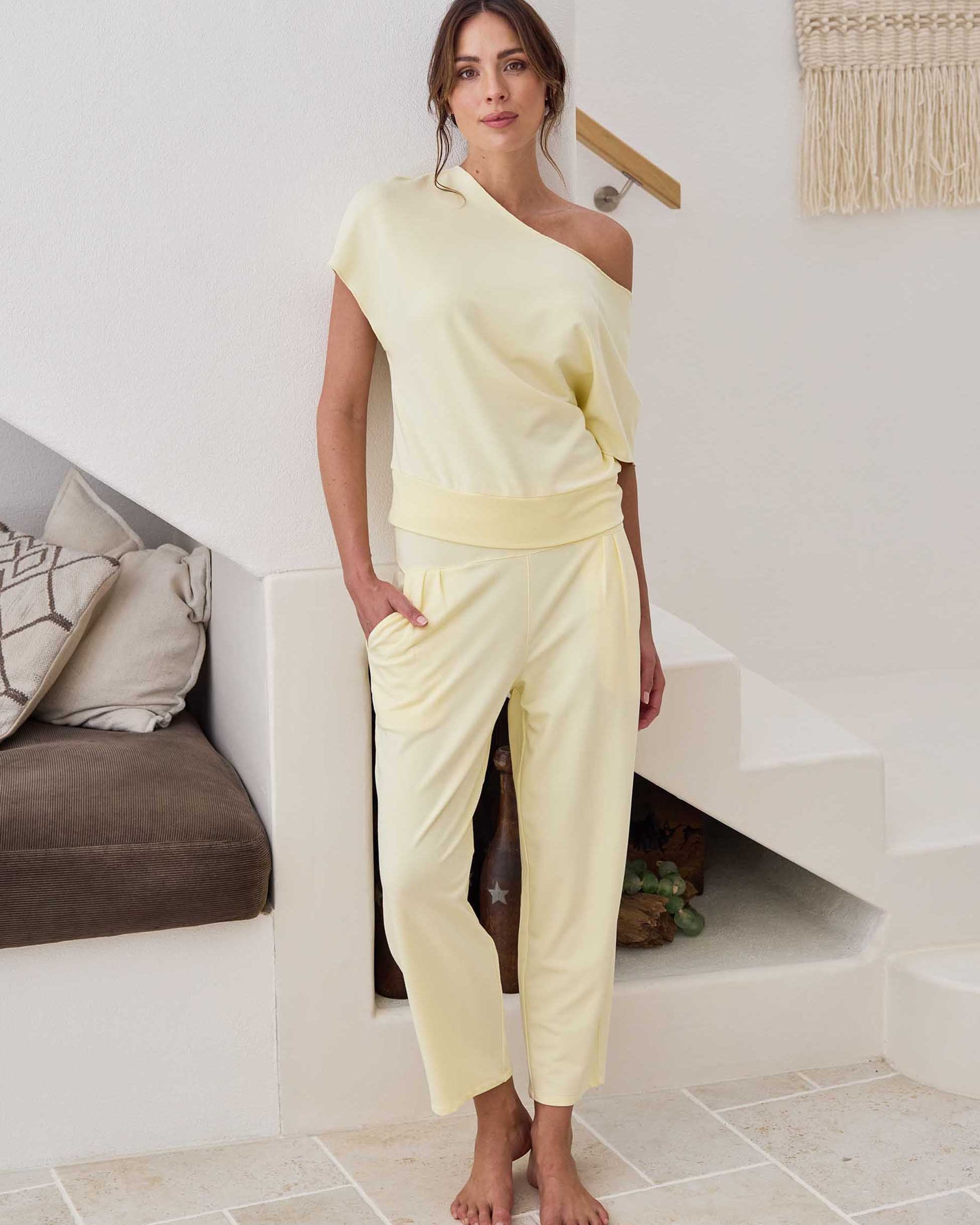 Kyoto Ankle Length French Terry Jogger - Pastel Yellow