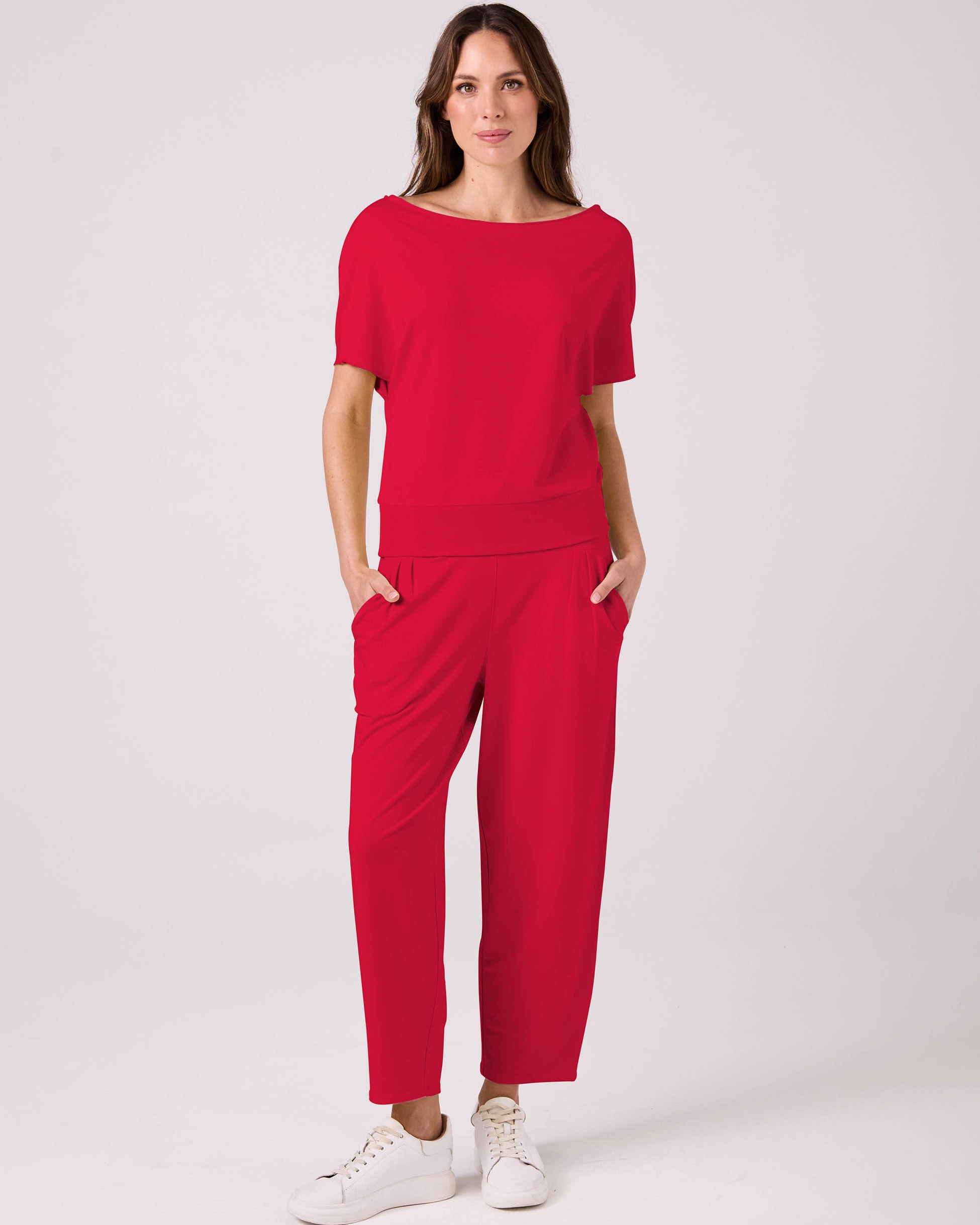 French Terry Short sleeve Off Shoulder Sweatshirt - Cherry
