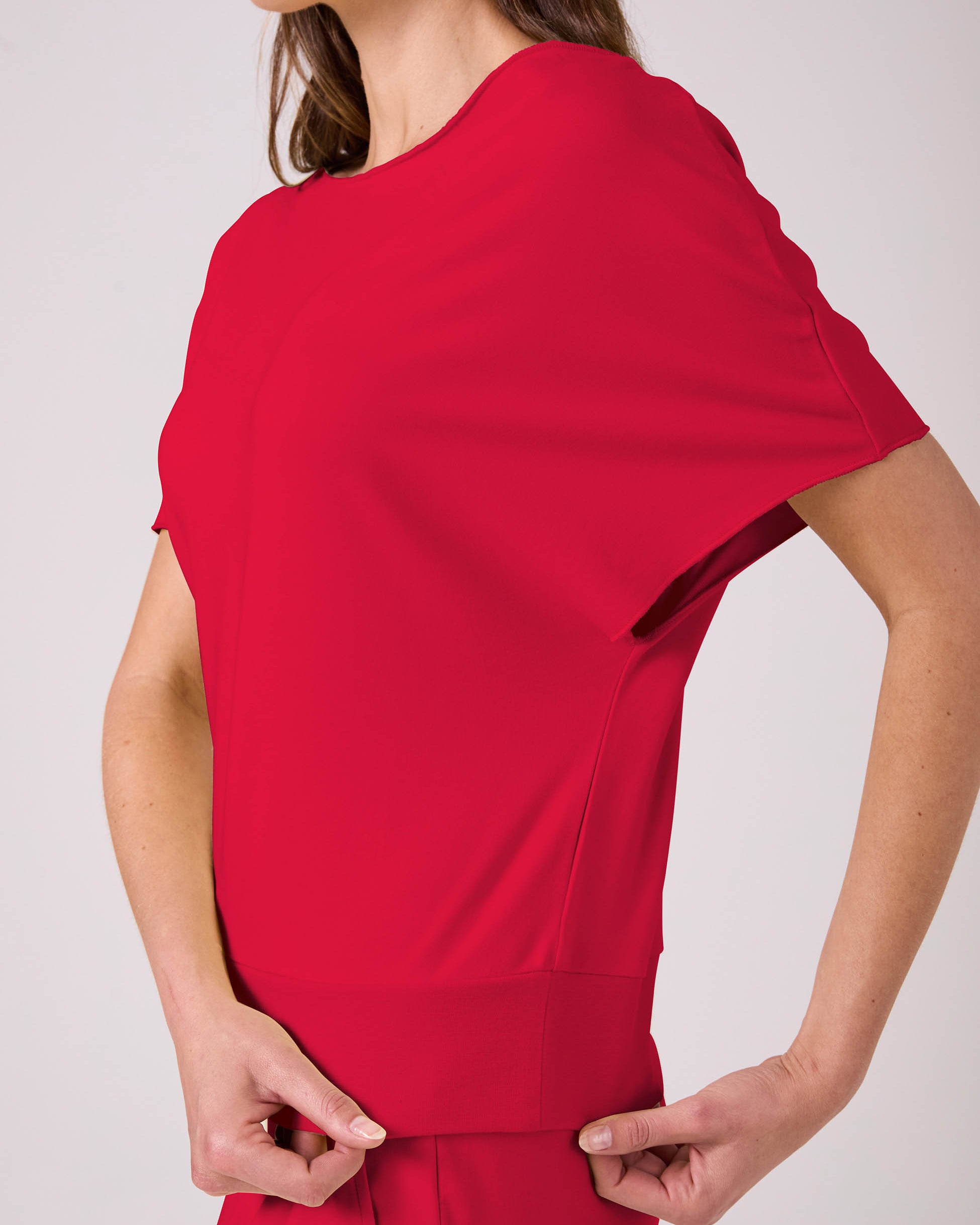 French Terry Short Sleeve Off Shoulder Sweatshirt - Cherry