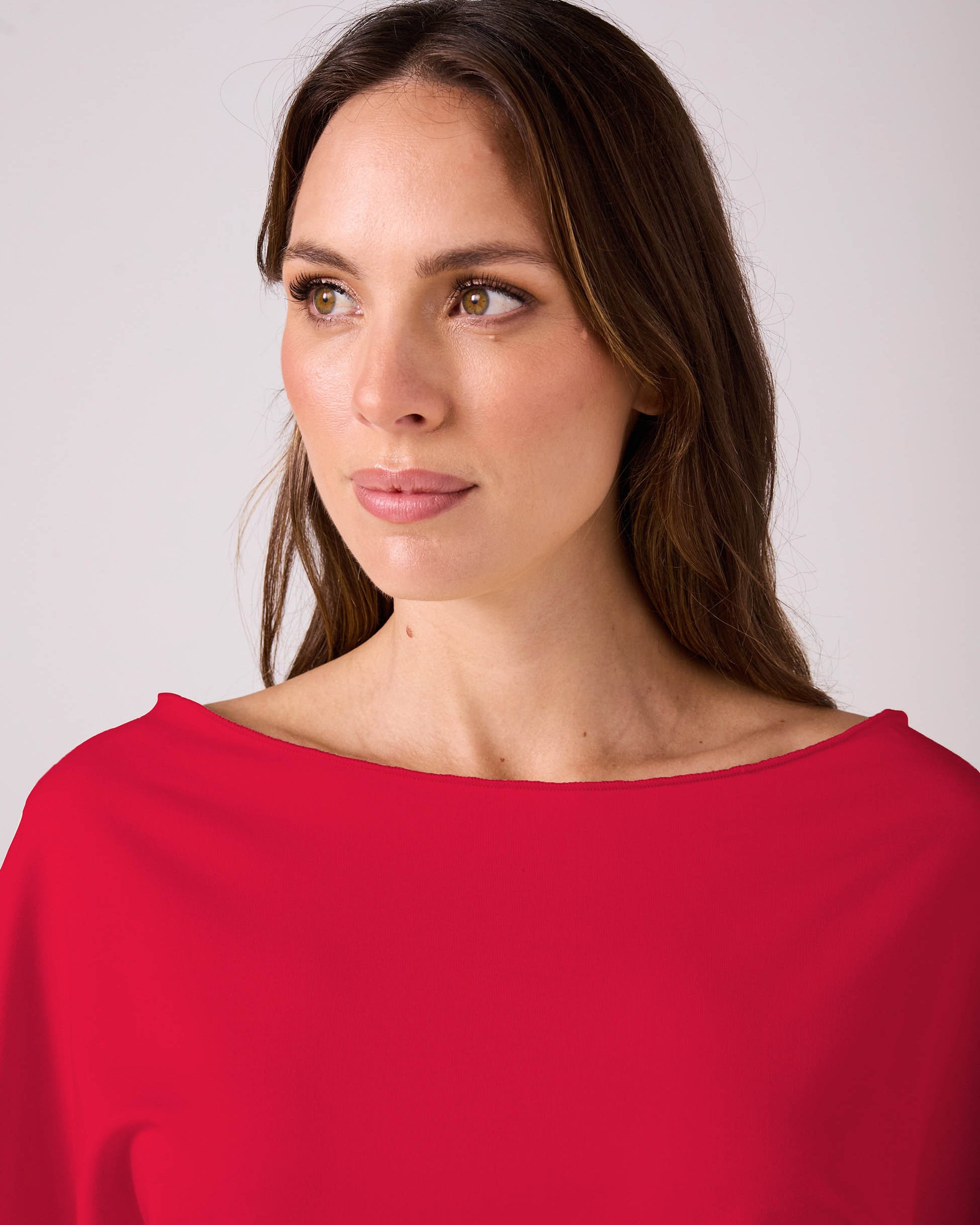 French Terry Short Sleeve Off Shoulder Sweatshirt - Cherry
