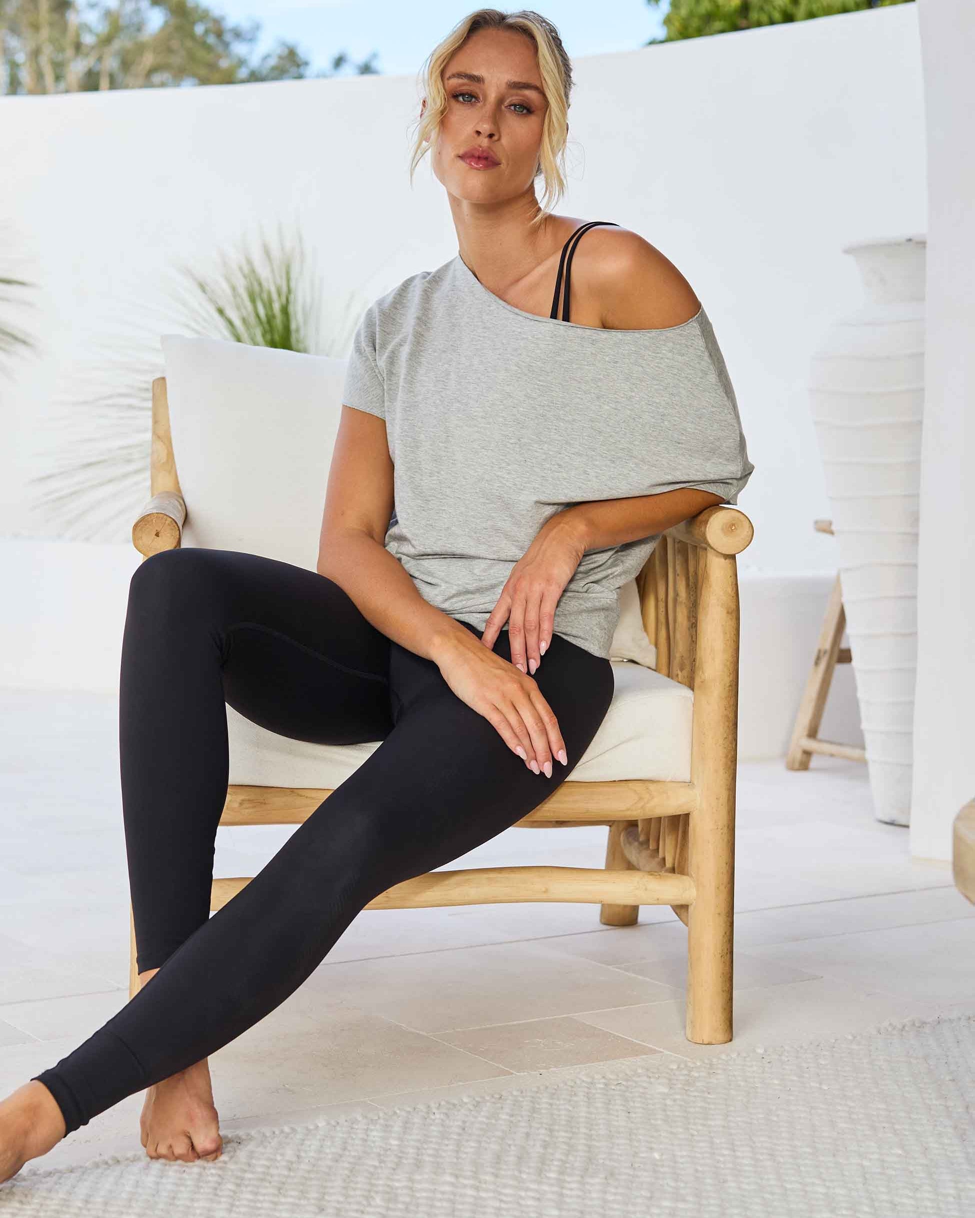 French Terry Short sleeve Off Shoulder Sweatshirt - Melange Grey