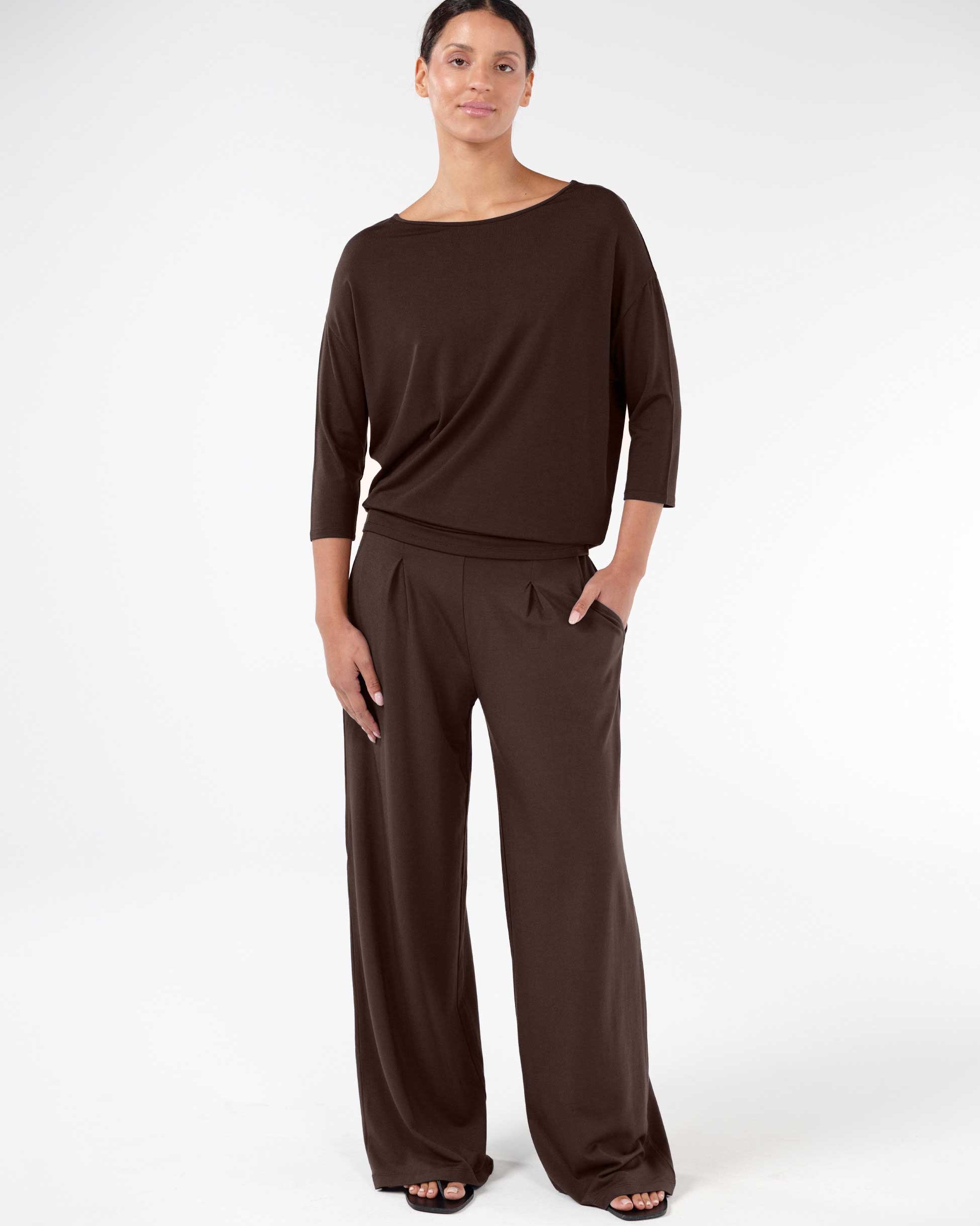 Modal Luxe Layer Tee 3/4 Sleeve - Coffee Bean