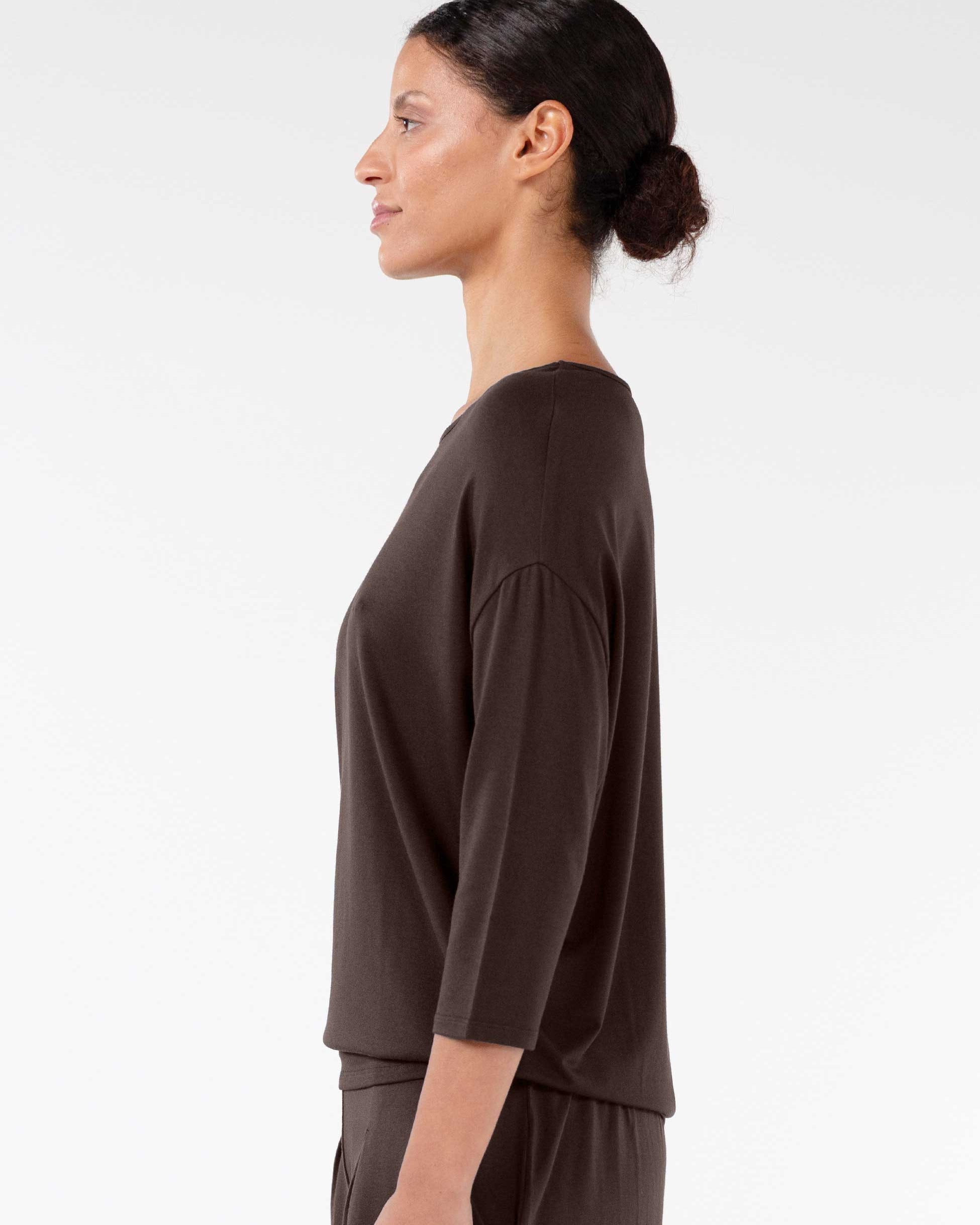 Modal Luxe Layer Tee 3/4 Sleeve - Coffee Bean