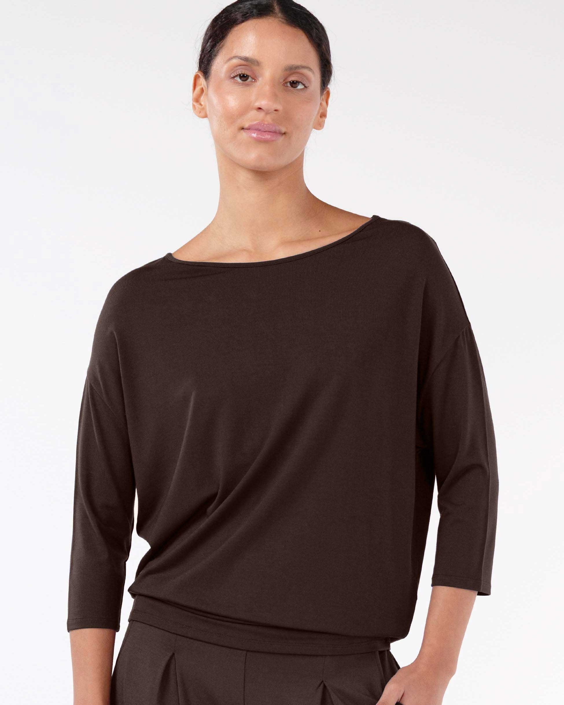 Modal Luxe Layer Tee 3/4 Sleeve - Coffee Bean
