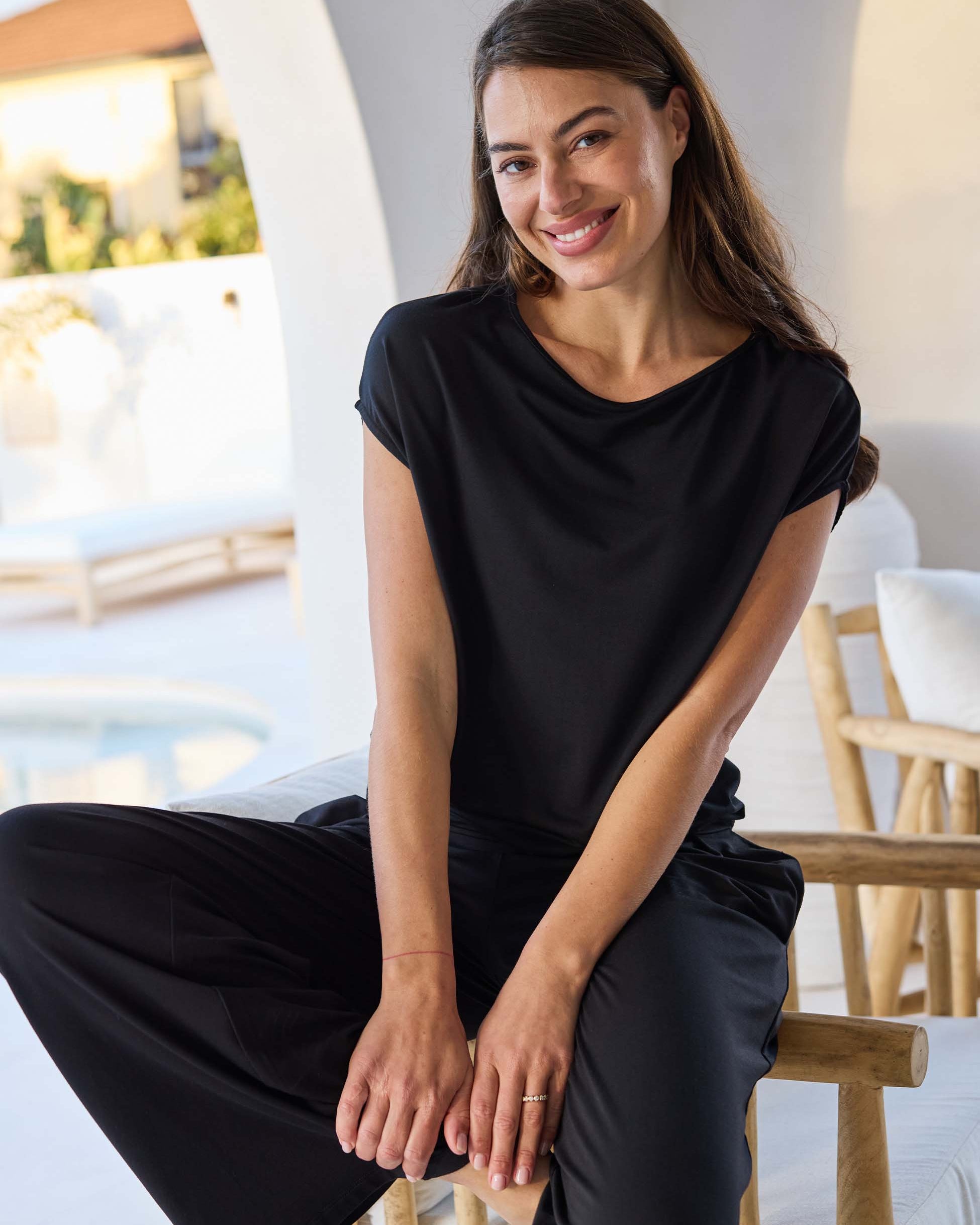 Modal Luxe Layer Tee - Black