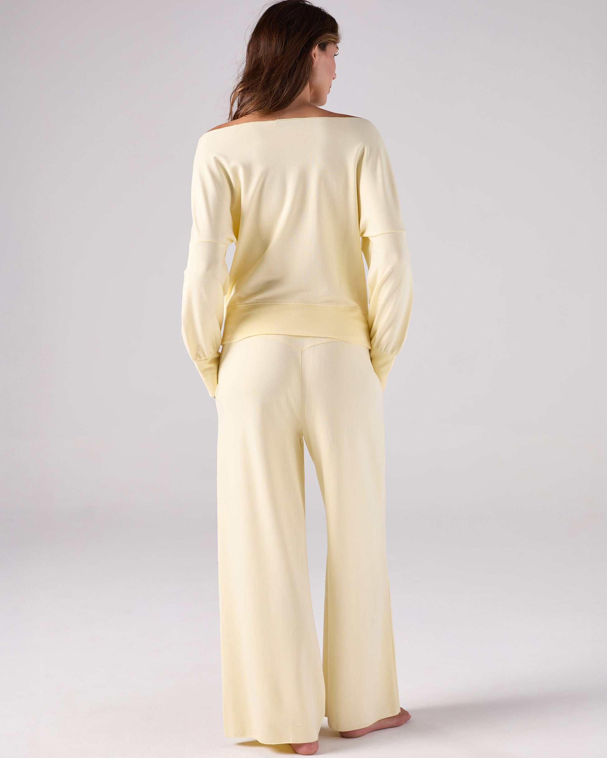 French Terry Off Shoulder Sweatshirt - Pastel Yellow