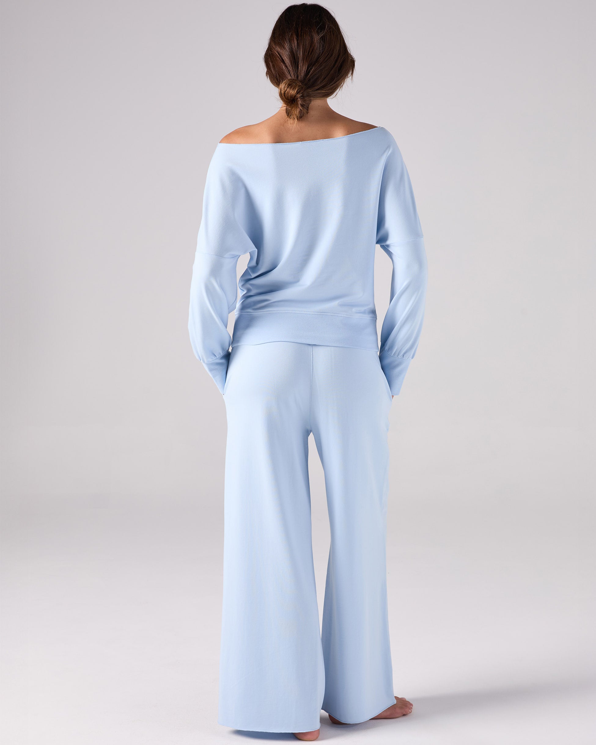 French Terry Off Shoulder Sweatshirt - Cashmere Blue