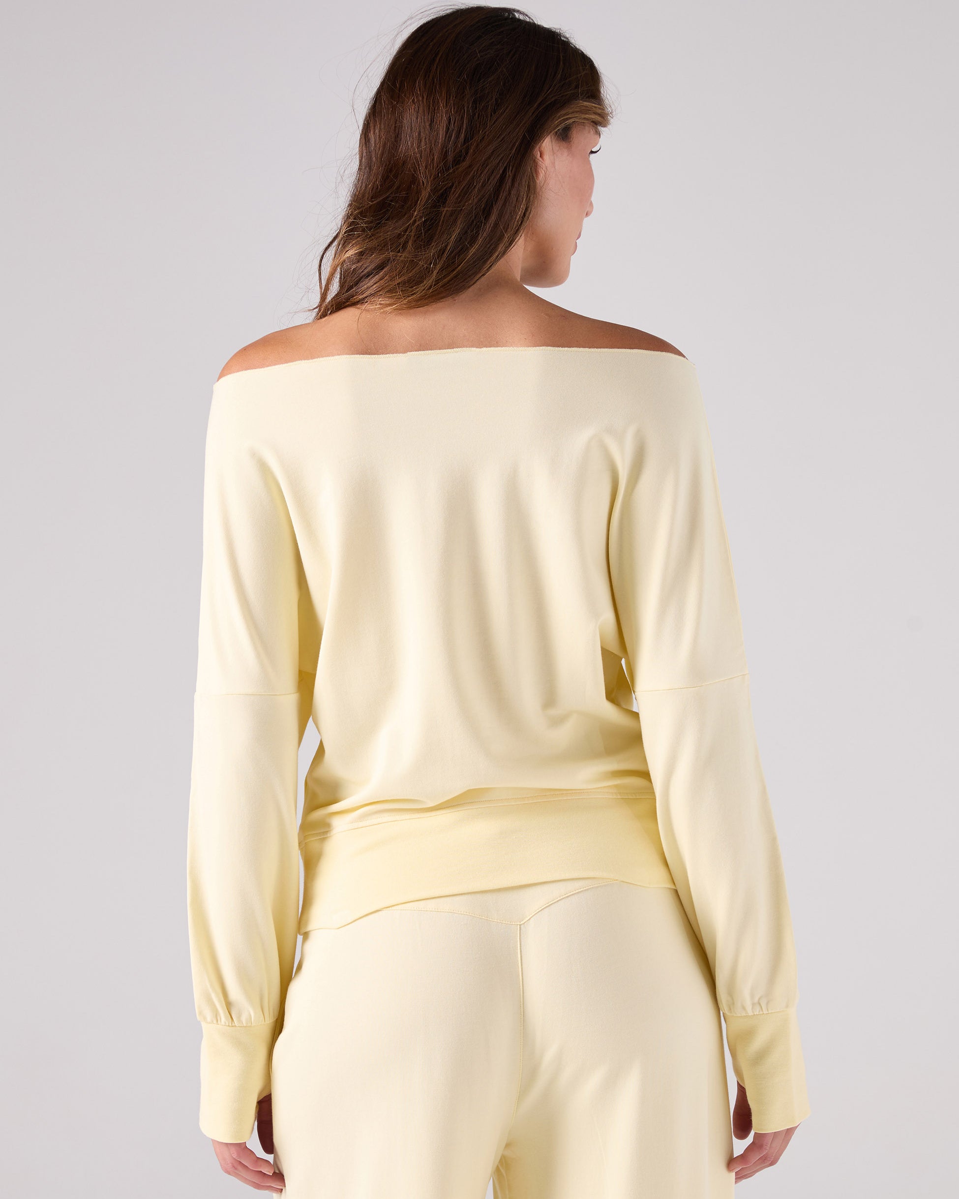 French Terry Off Shoulder Sweatshirt - Pastel Yellow