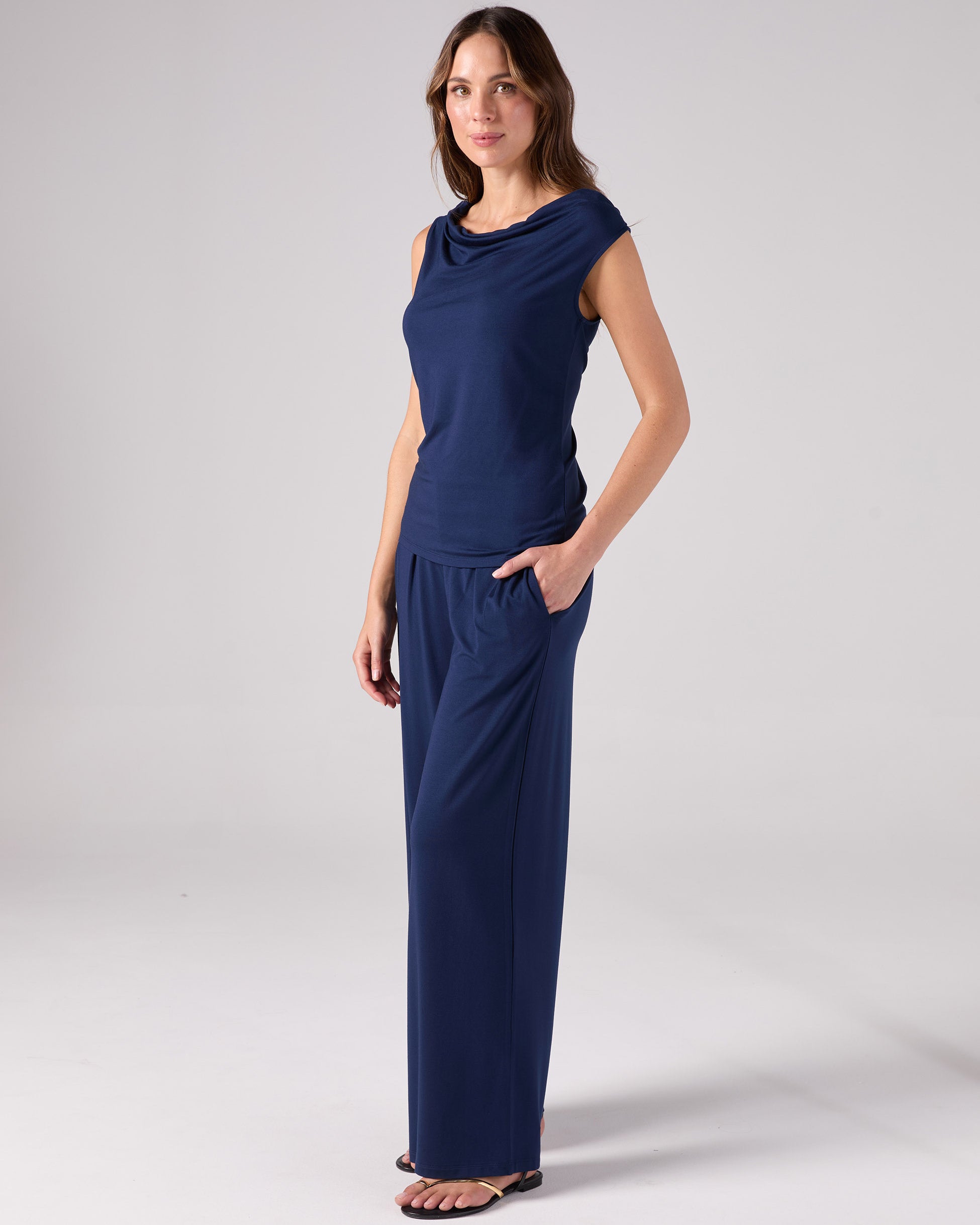 Drape Neck Top - Navy