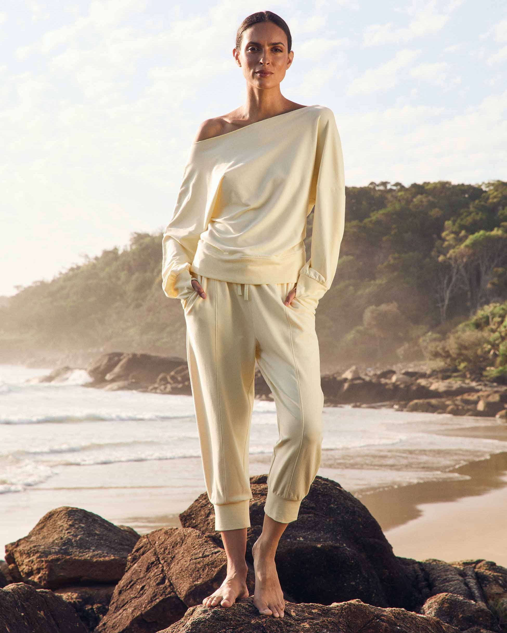 Breeze French Terry Cropped Jogger - Pastel Yellow