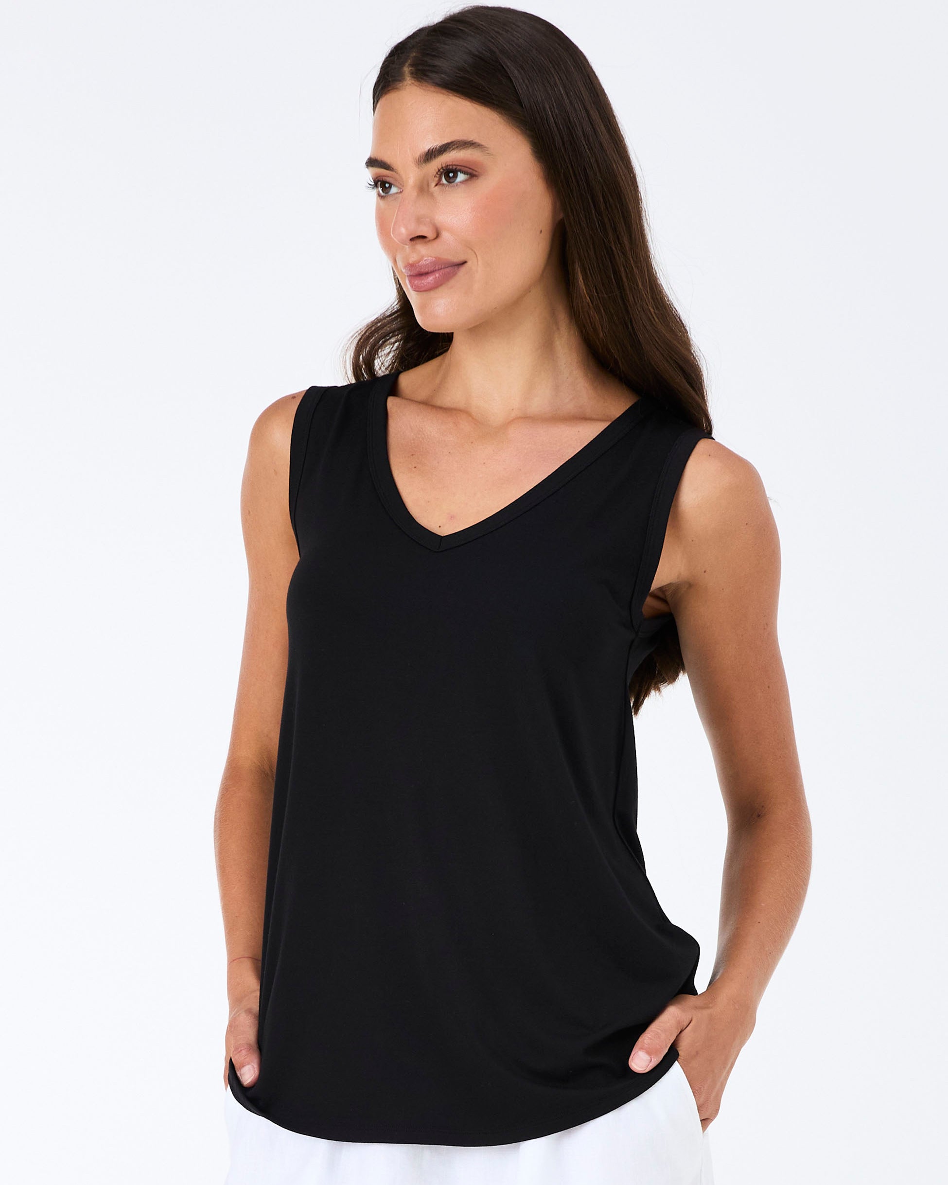 V Neck Swing Top - Black