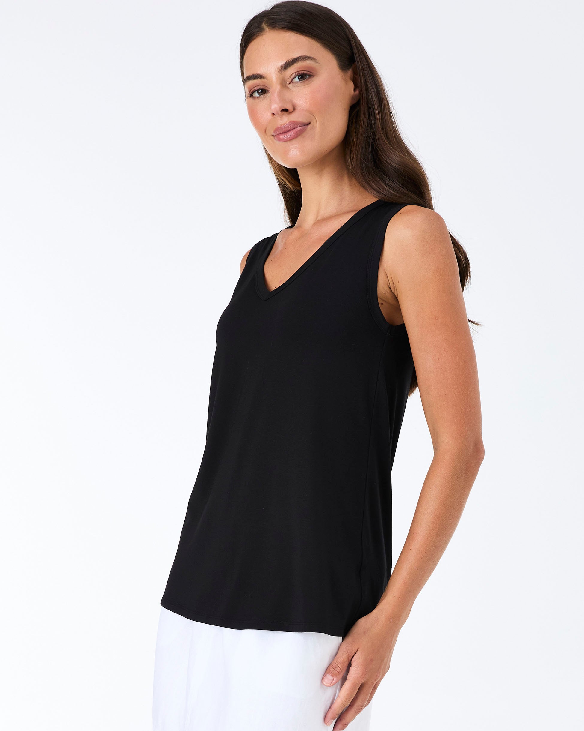 V Neck Swing Top - Black