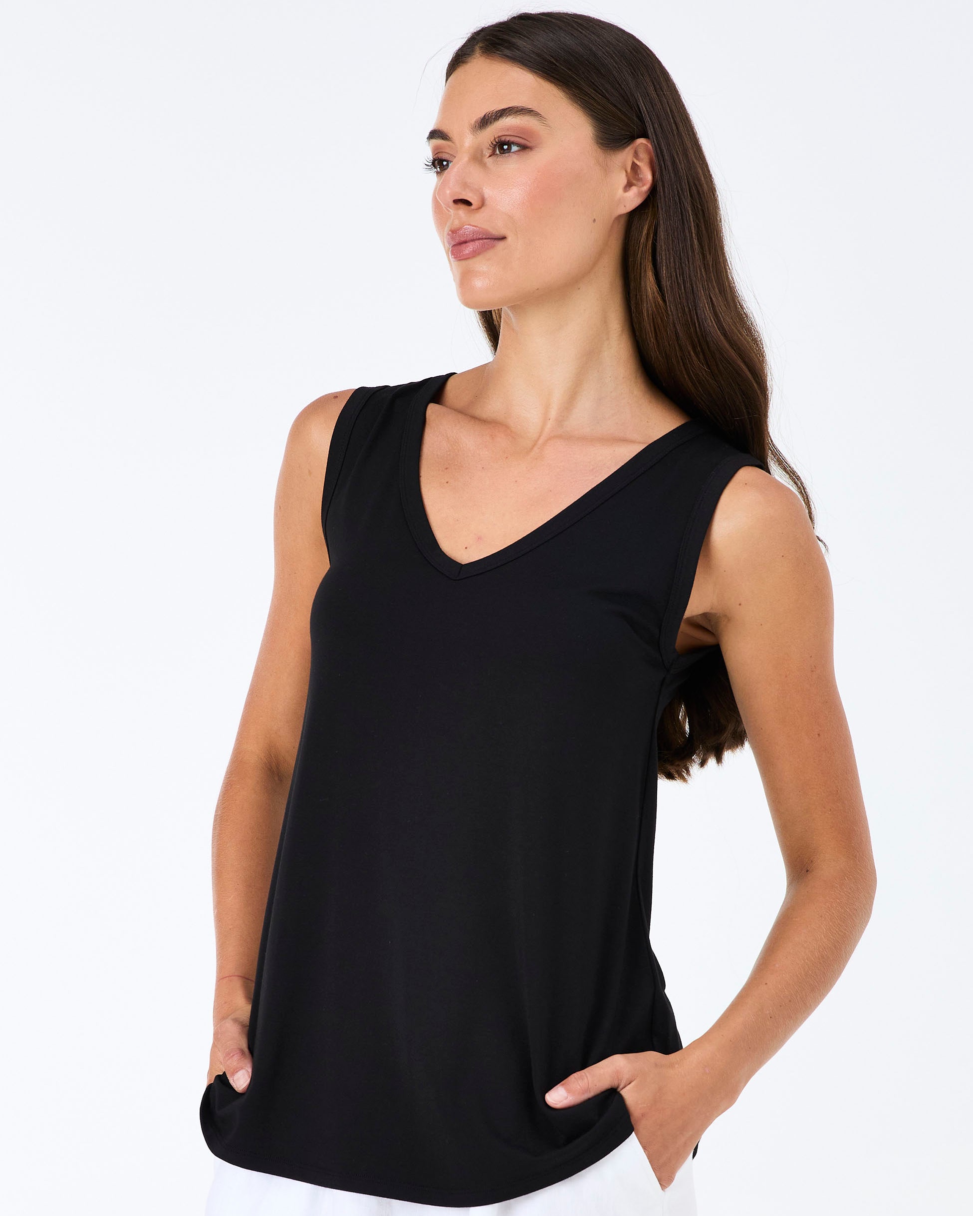 V Neck Swing Top - Black