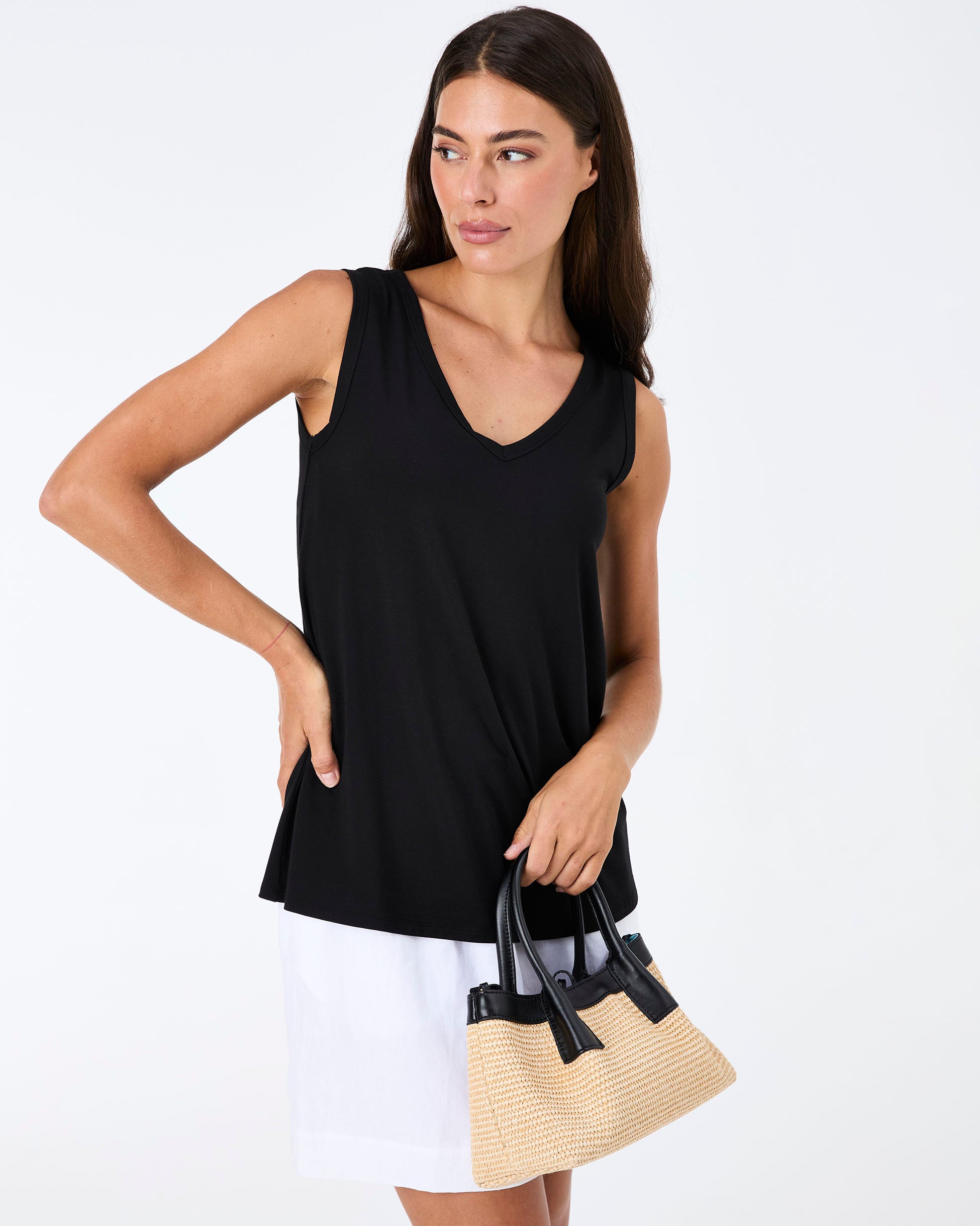 V Neck Swing Top - Black