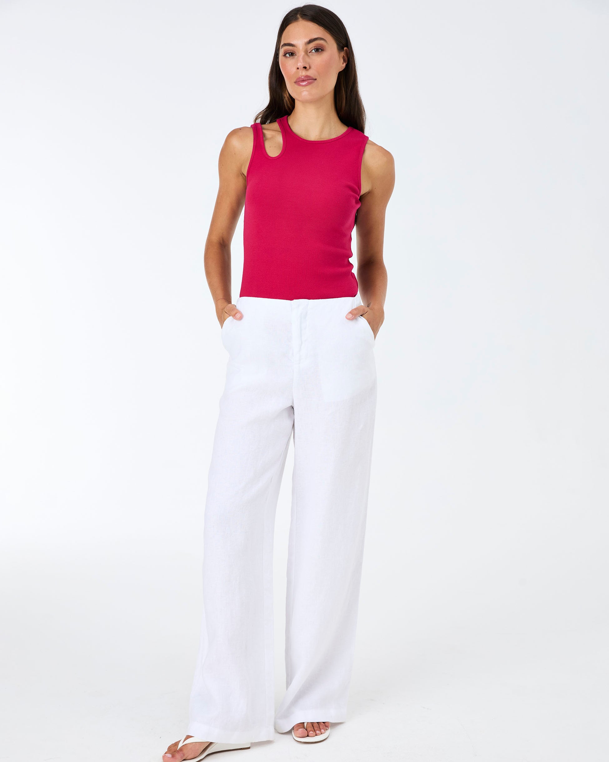 Cut Out Rib Tank - Cerise