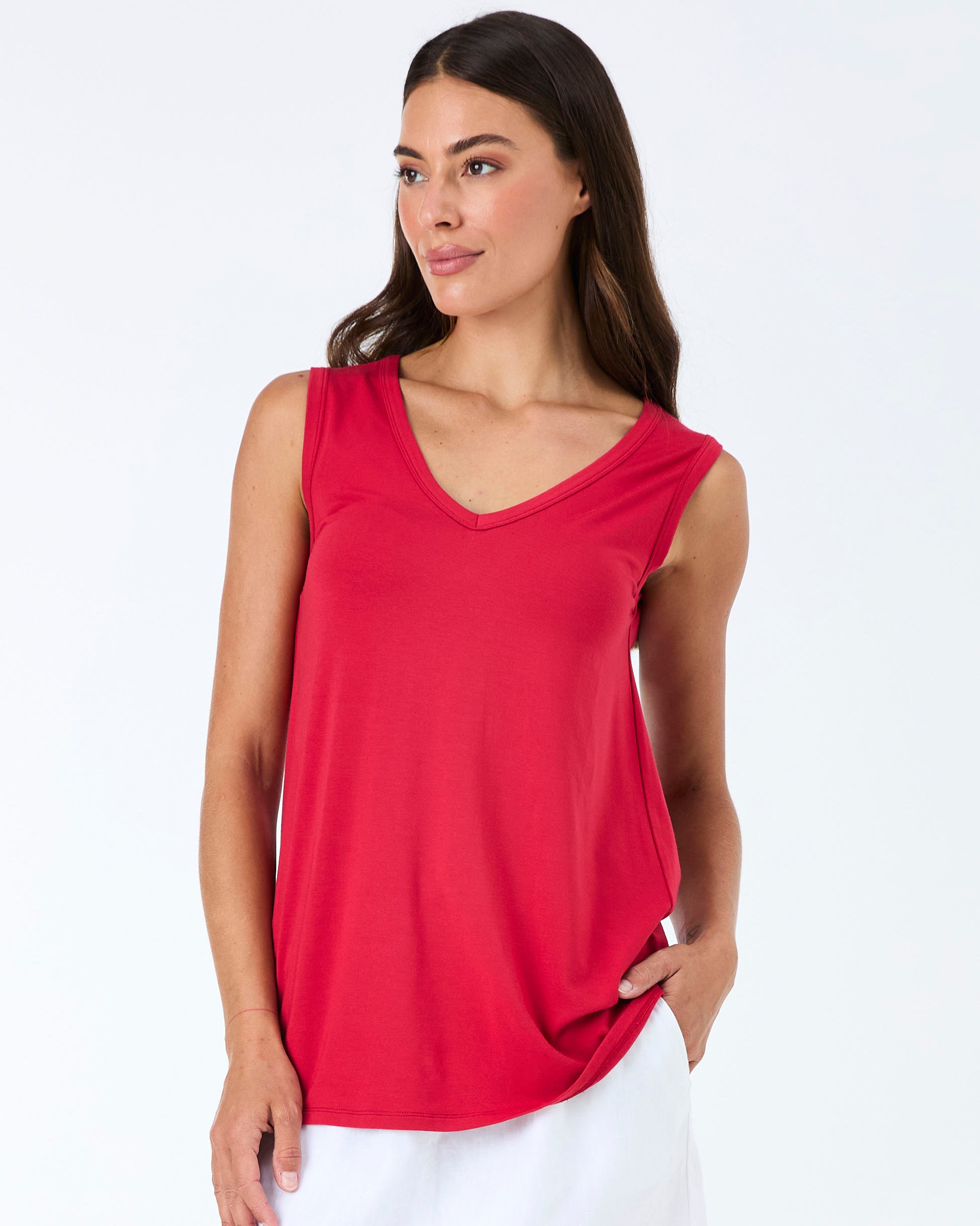 V Neck Swing Top - Cherry