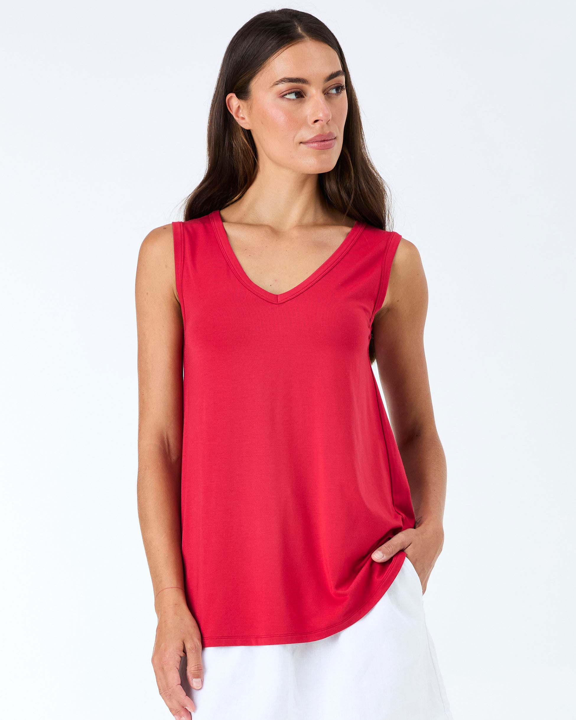 V Neck Swing Top - Cherry