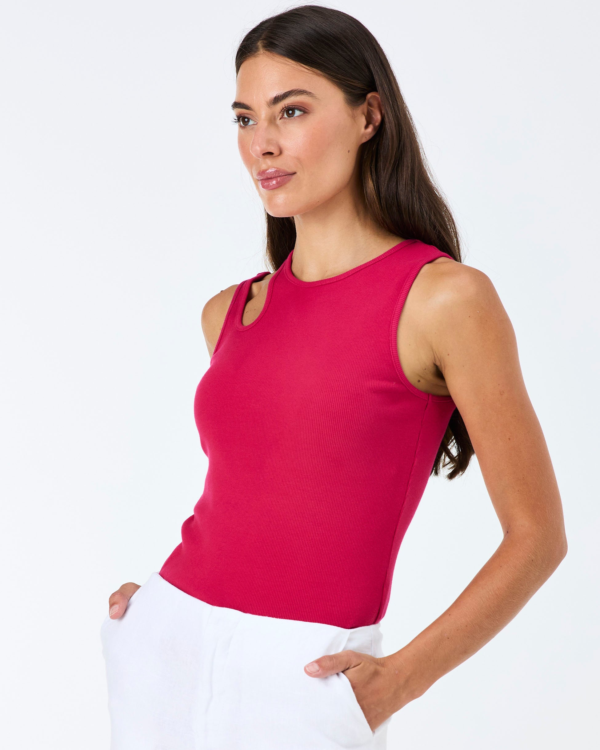 Cut Out Rib Tank - Cerise