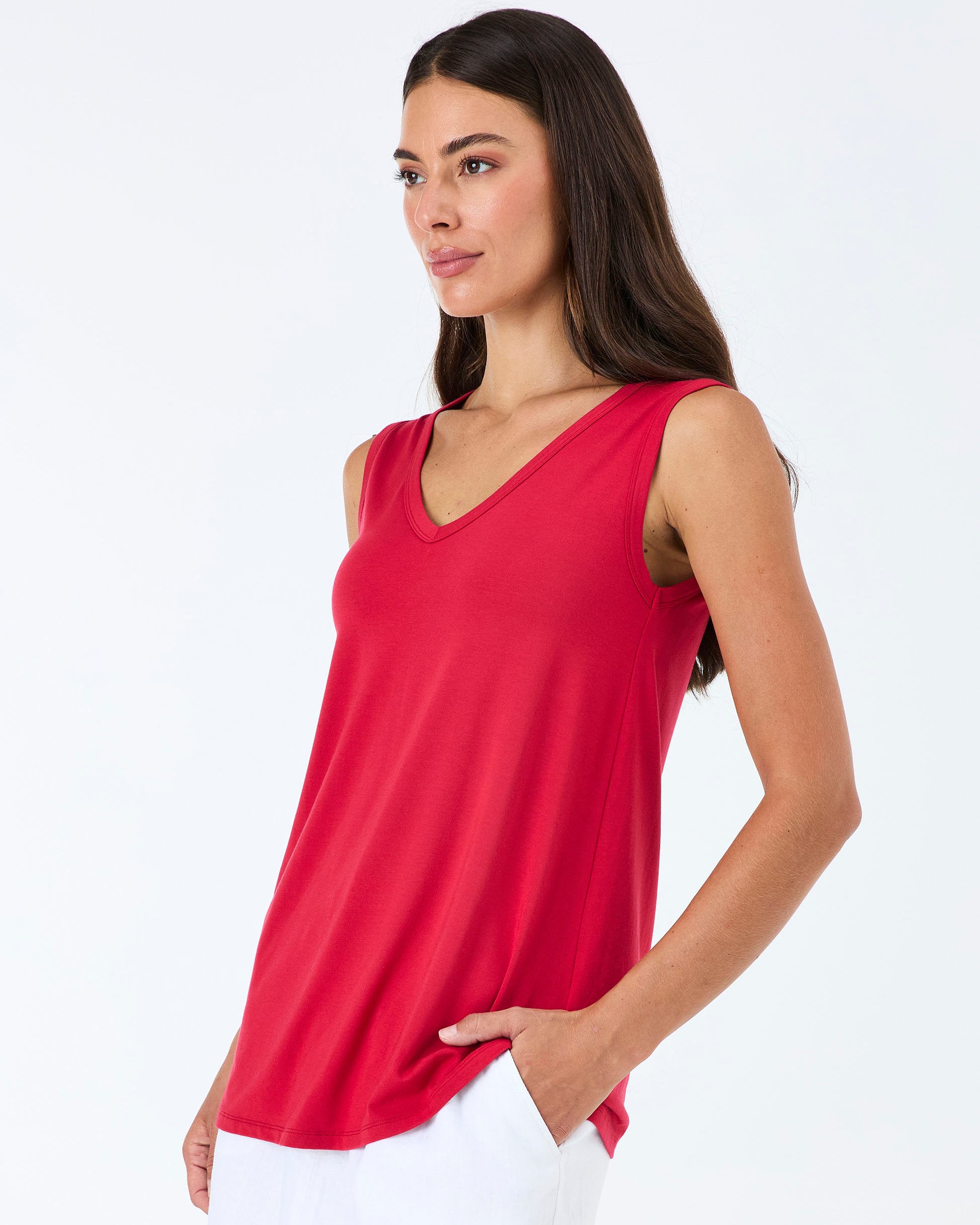 V Neck Swing Top - Cherry