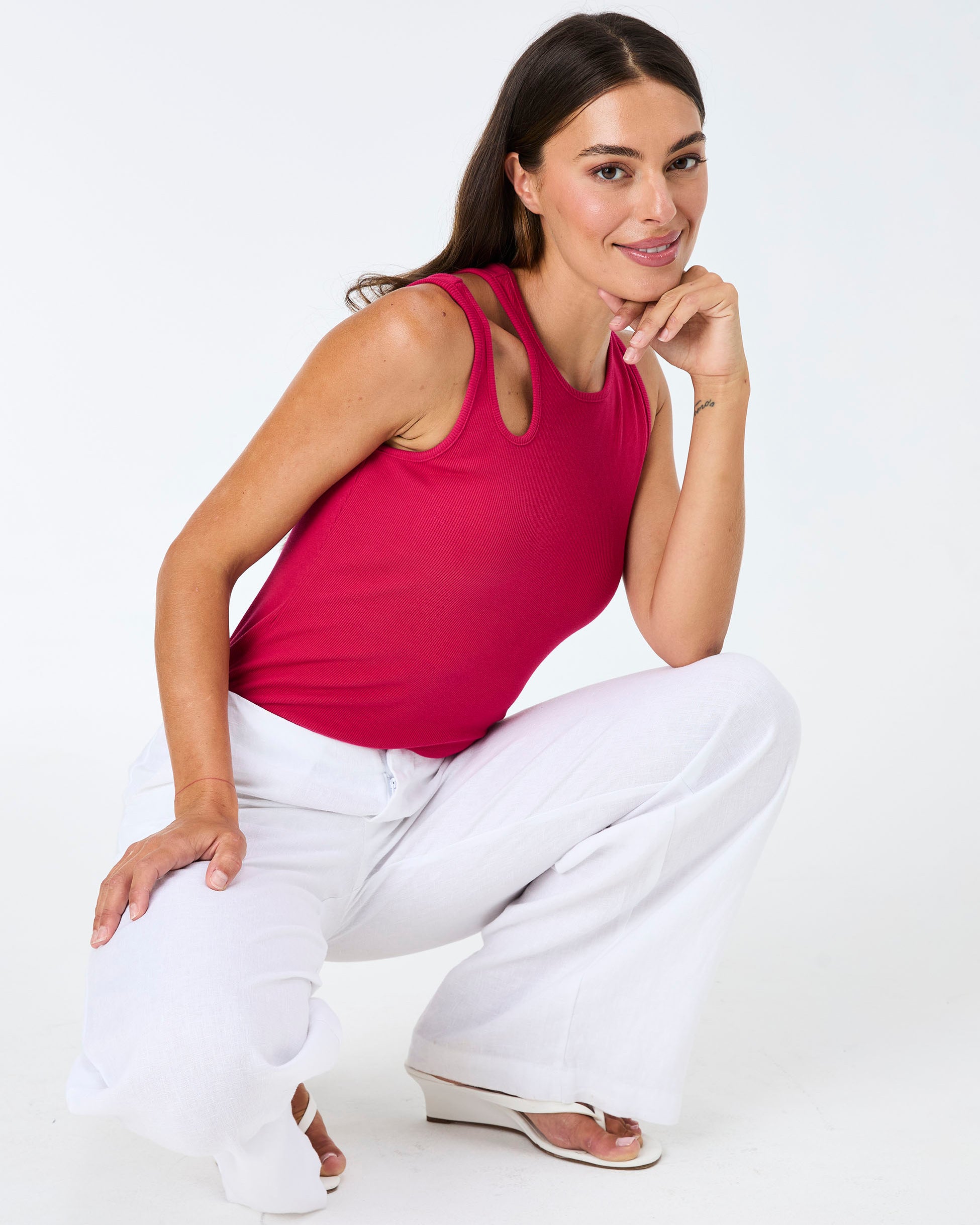 Cut Out Rib Tank - Cerise