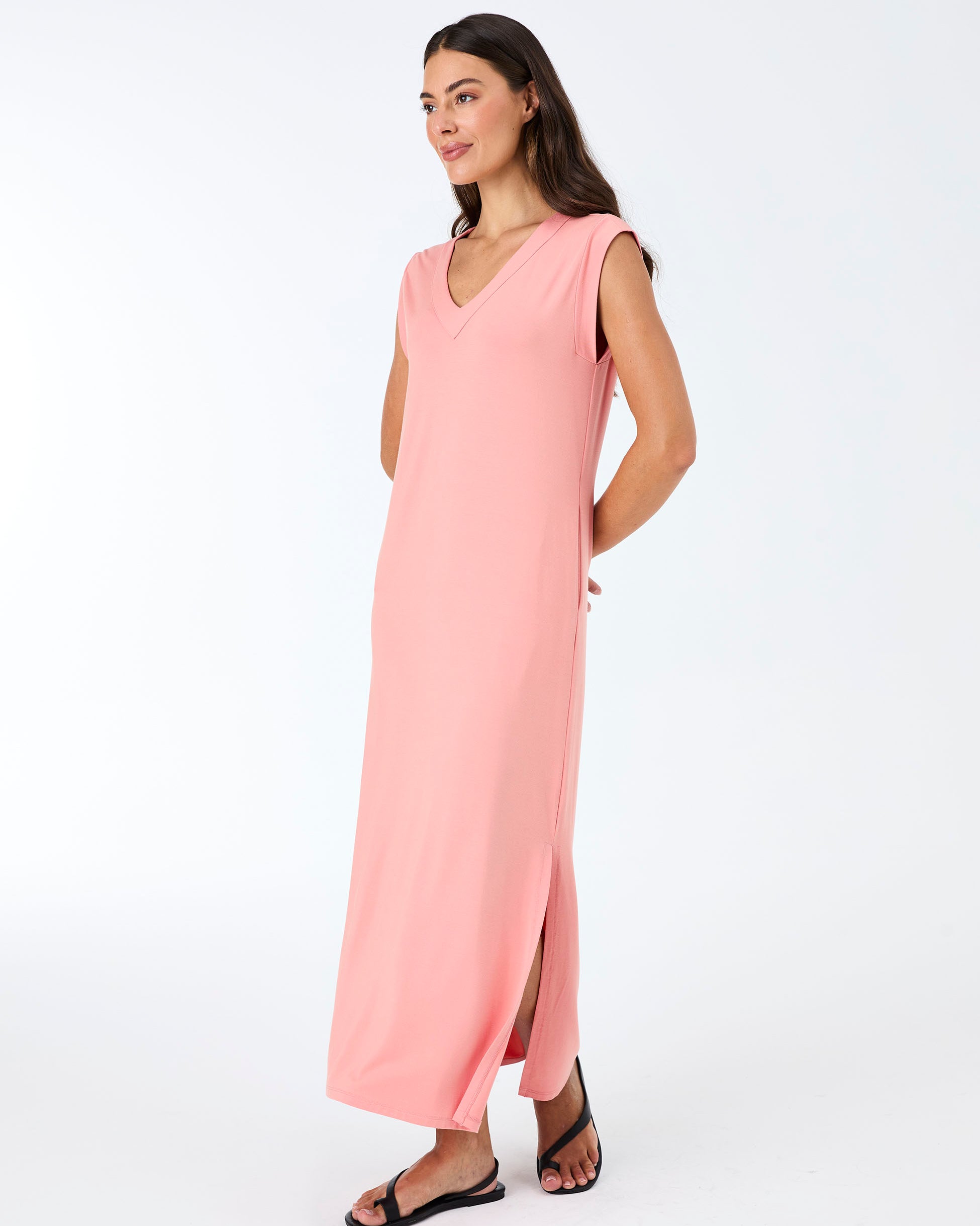 Everly V Neck Maxi Dress - Apricot