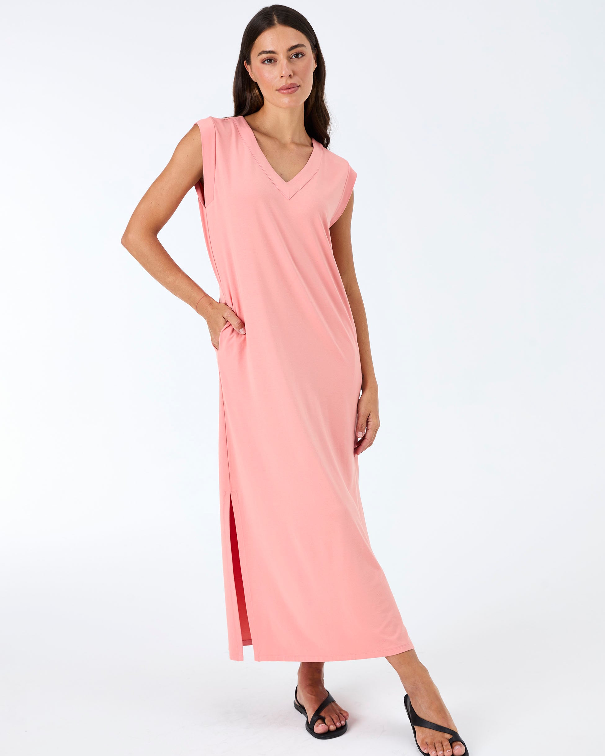 Everly V Neck Maxi Dress - Apricot