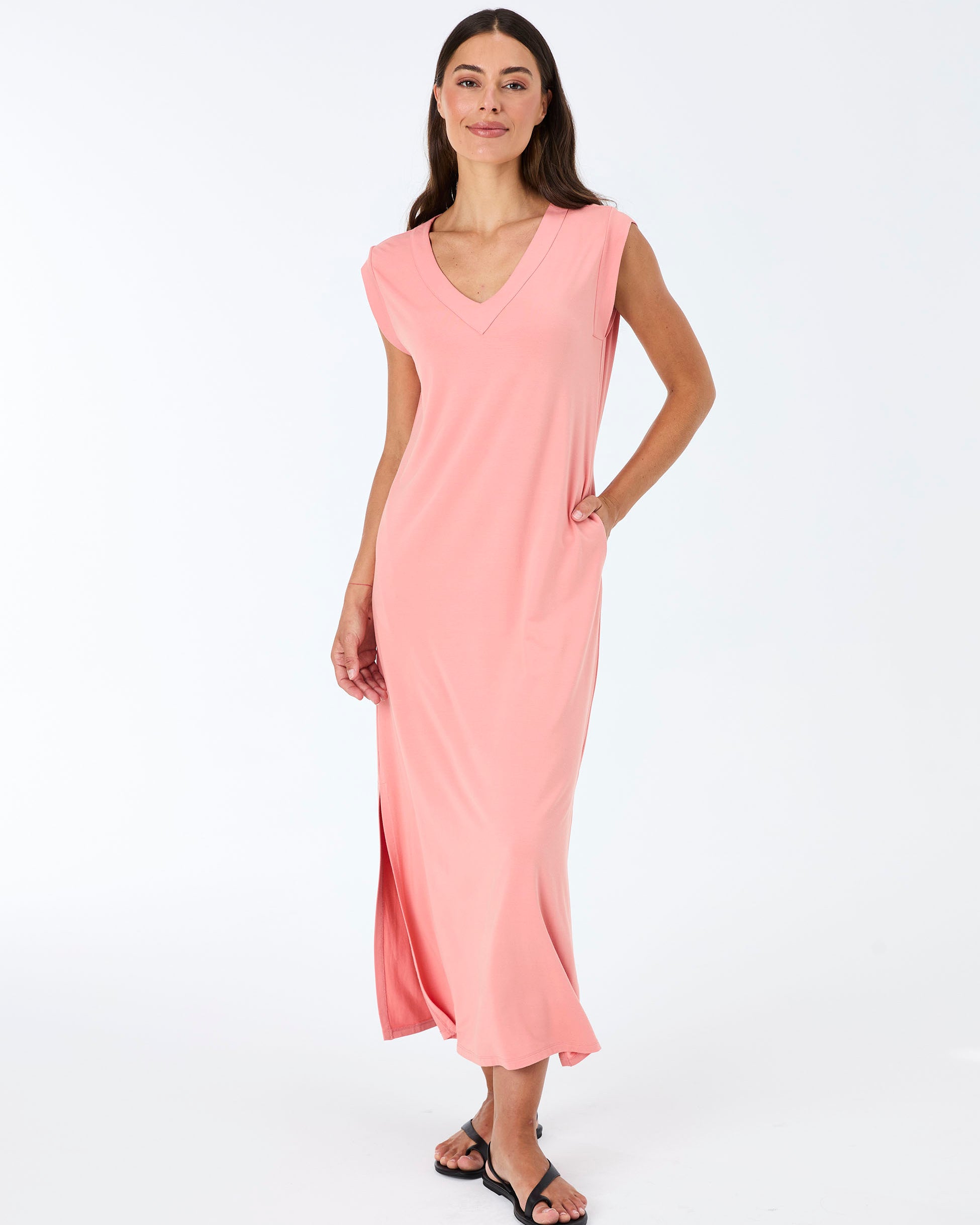 Everly V Neck Maxi Dress - Apricot