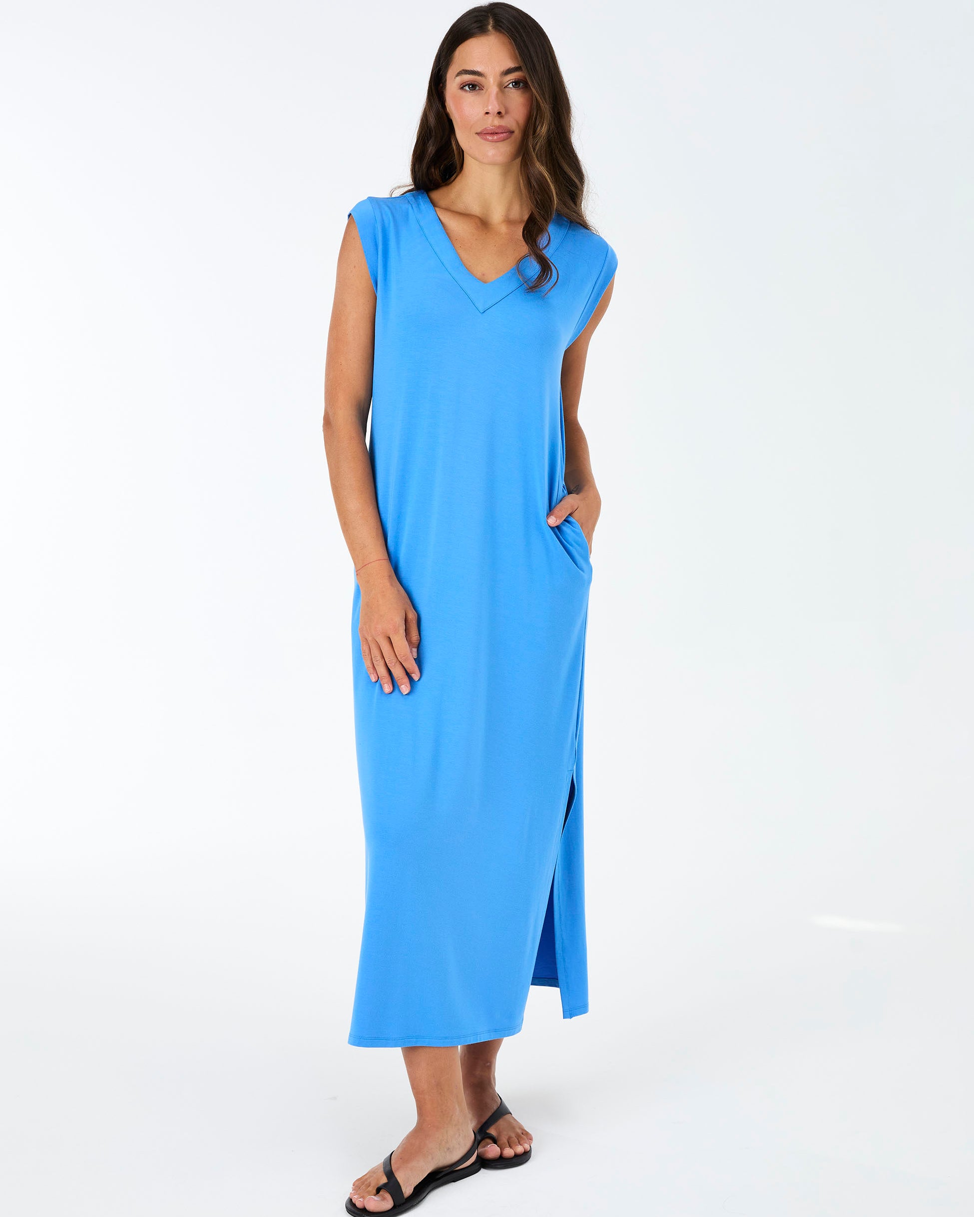 Everly V Neck Maxi Dress - Cobalt